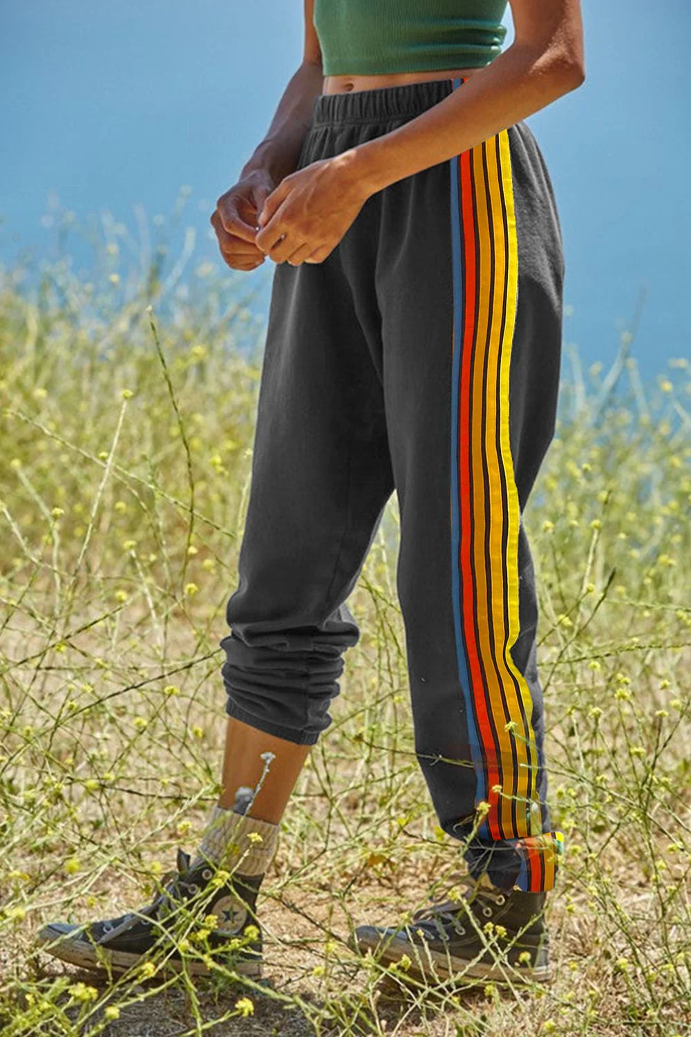Contrast Striped Elastic Waist Active Pants - Image 9