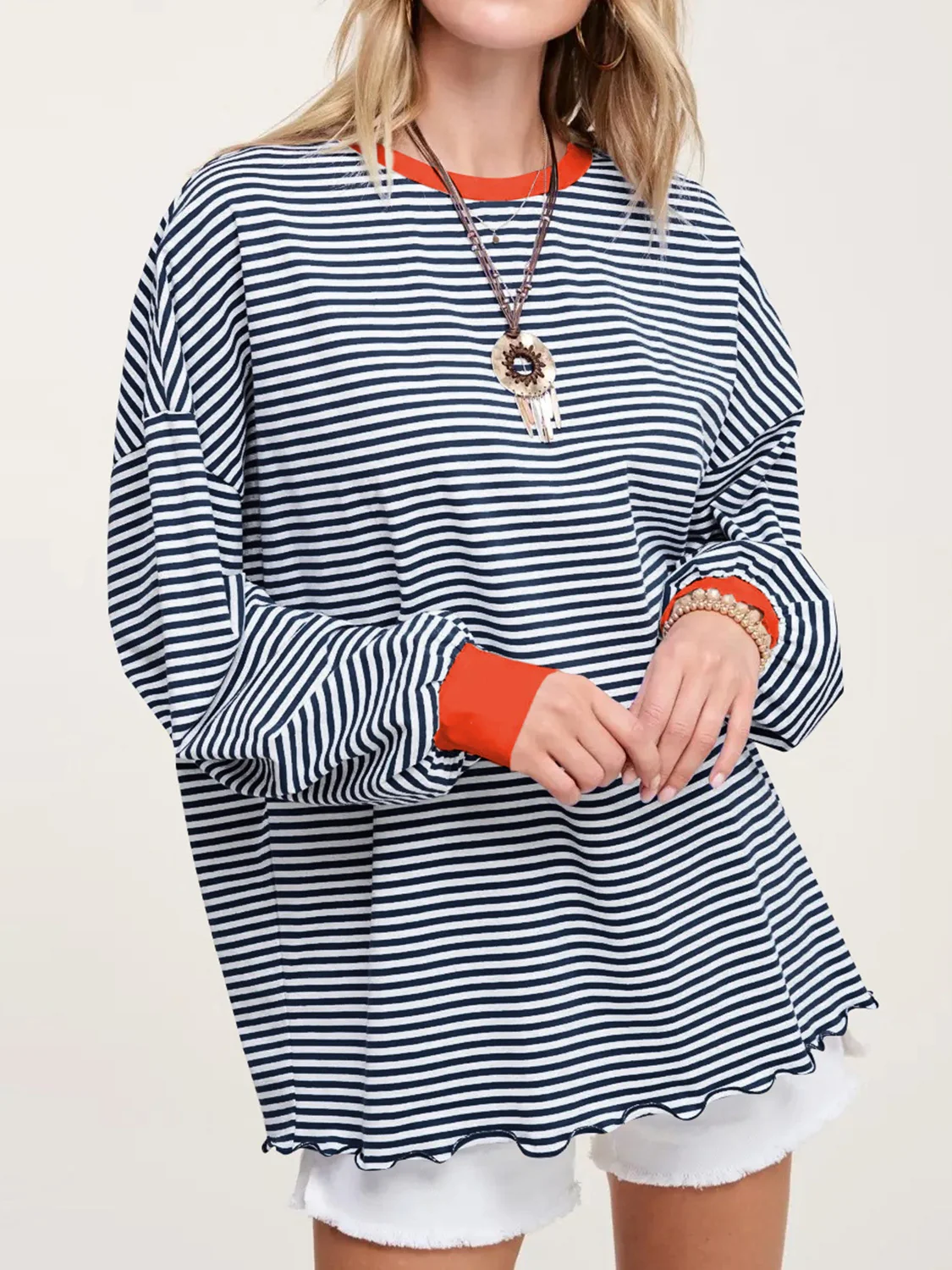 Contrast Striped Long Sleeve Sweatshirt - Image 17