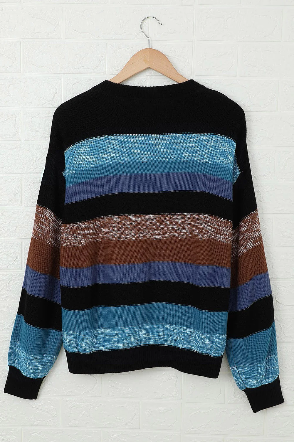 Contrast Striped Round Neck Drop Shoulder Sweater - Image 6