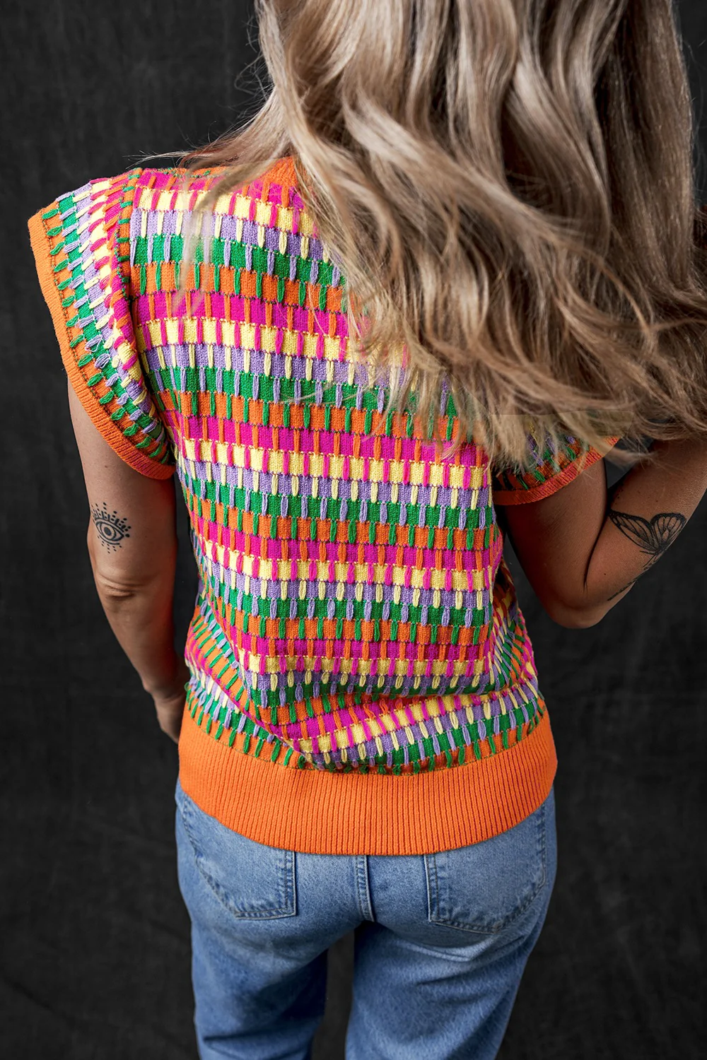 Contrast Striped V-Neck Knit Top - Image 10