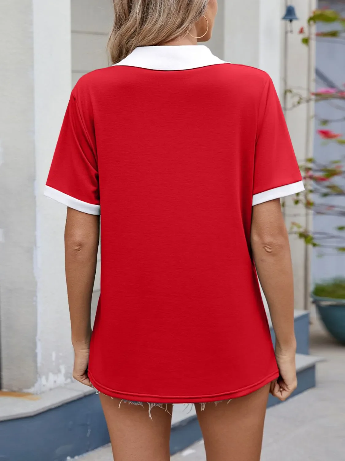 Contrast Trim Collar Short Sleeve Casual T-Shirt - Image 20