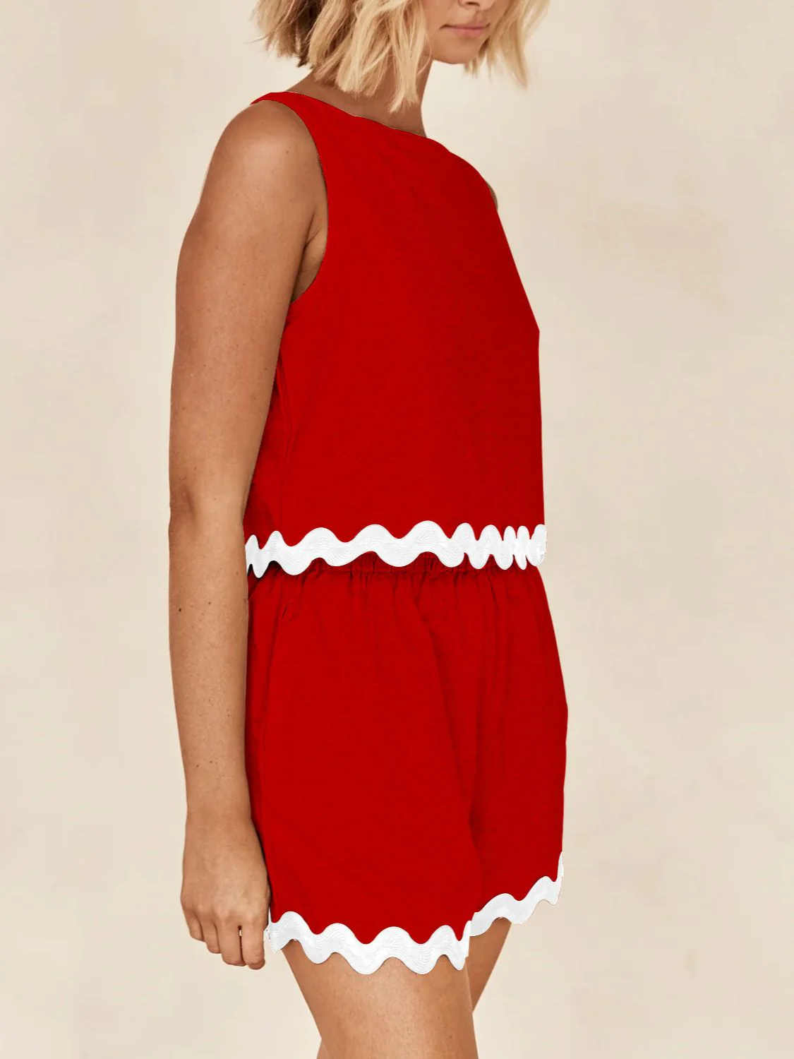 Contrast Trim Round Neck Tank and Shorts Set - Image 8