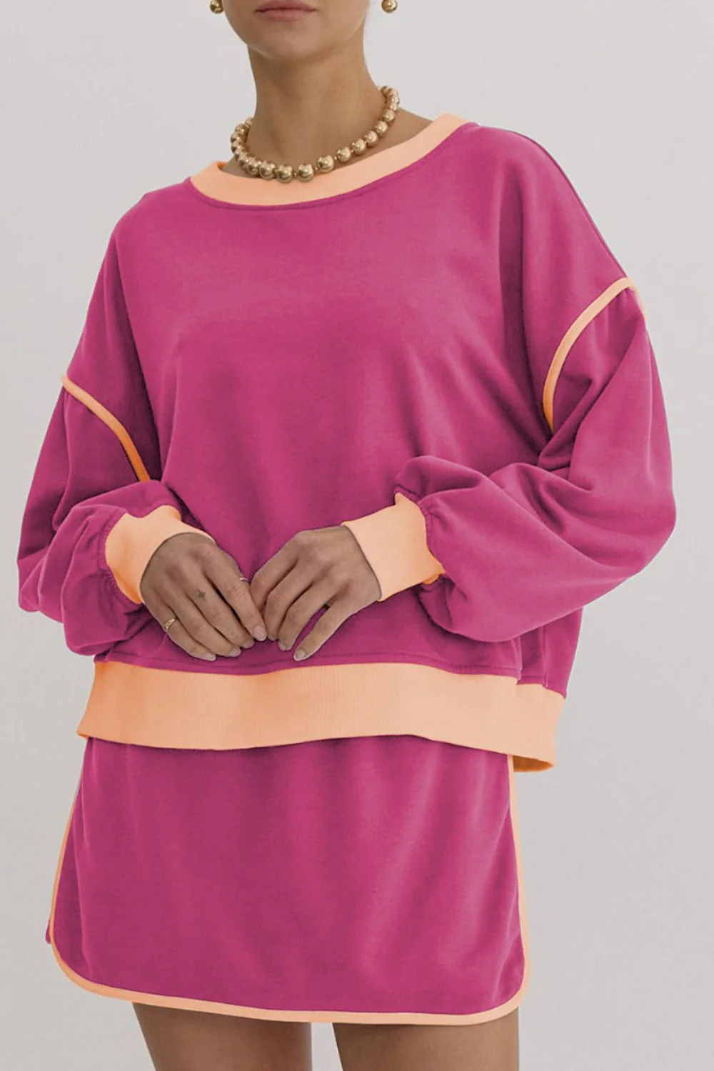 Contrast Trim Round Neck Top and Skort Set - Image 26