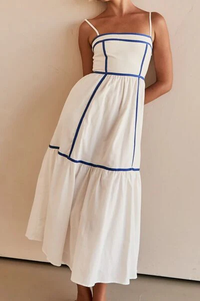 Contrast Trim Square Neck Midi Cami Dress - Image 5