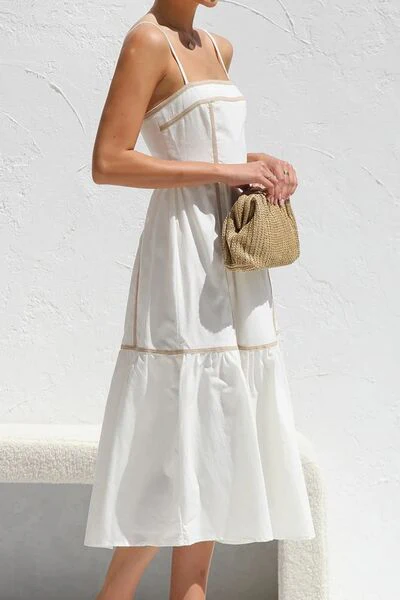 Contrast Trim Square Neck Midi Cami Dress - Image 4