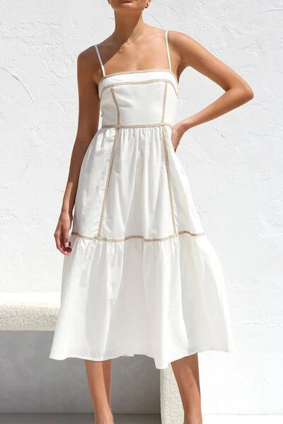 Contrast Trim Square Neck Midi Cami Dress - Image 5