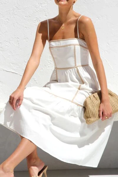 Contrast Trim Square Neck Midi Cami Dress - Image 7