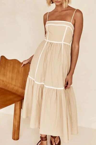 Contrast Trim Square Neck Midi Cami Dress - Image 4