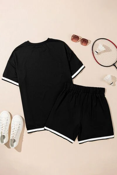 Contrast Trim Tee and Shorts Set - Image 4