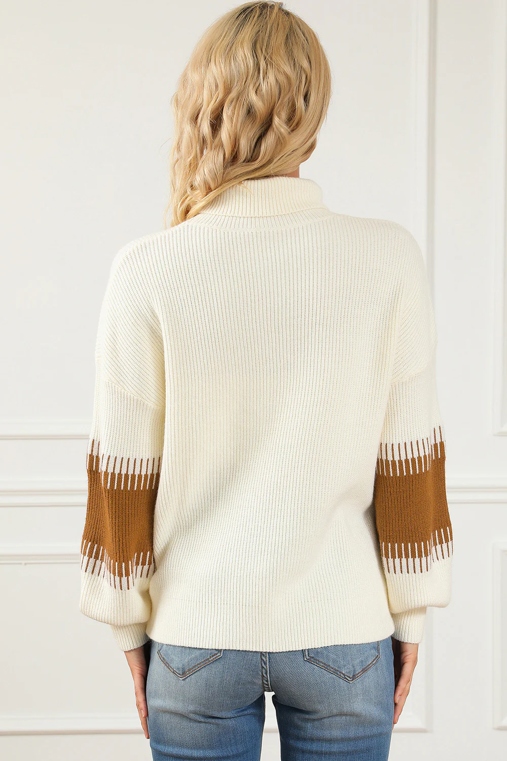 Contrast Turtleneck Long Sleeve Sweater - Image 2