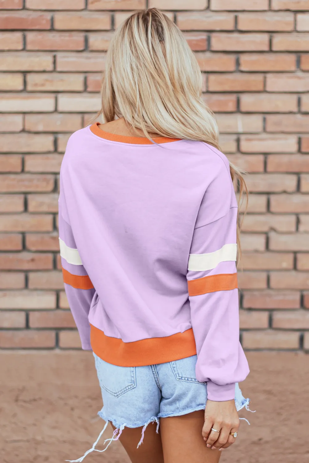 Contrast V-Neck Long Sleeve Sweatshirt - Image 2