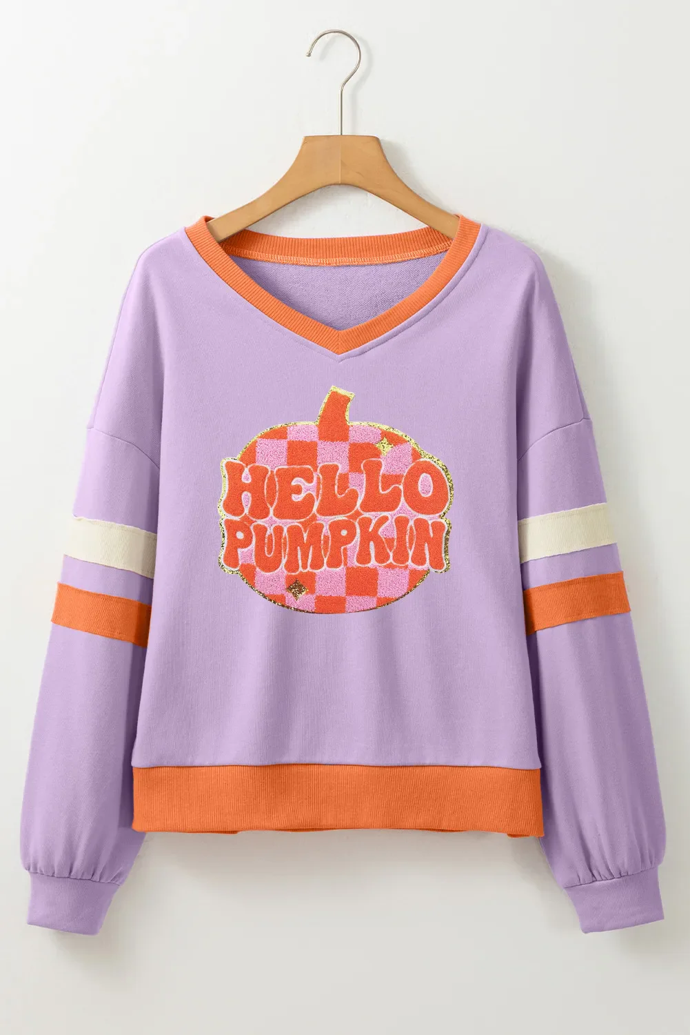 Contrast V-Neck Long Sleeve Sweatshirt - Image 3