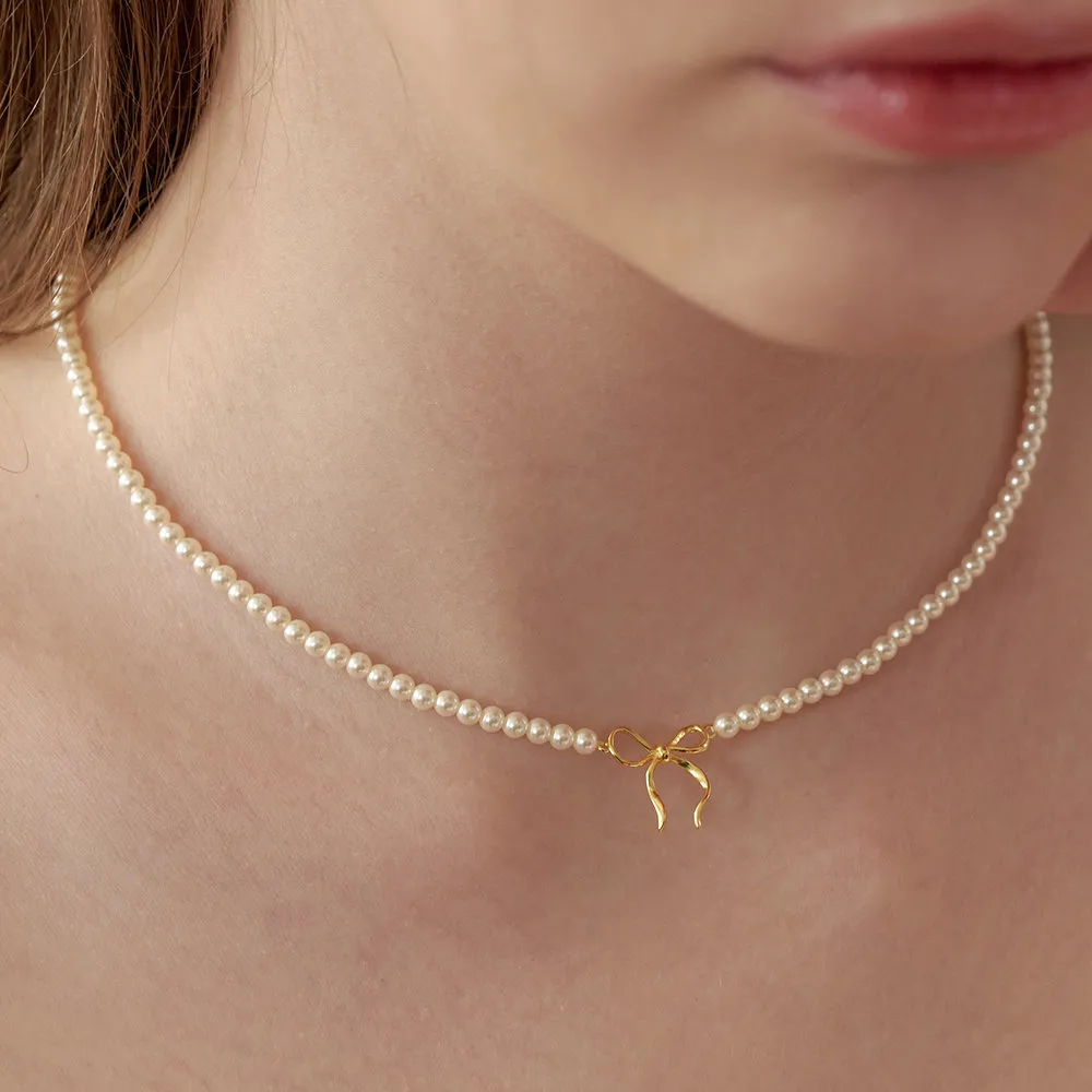 Copper Pearls Bow Necklace - Image 5