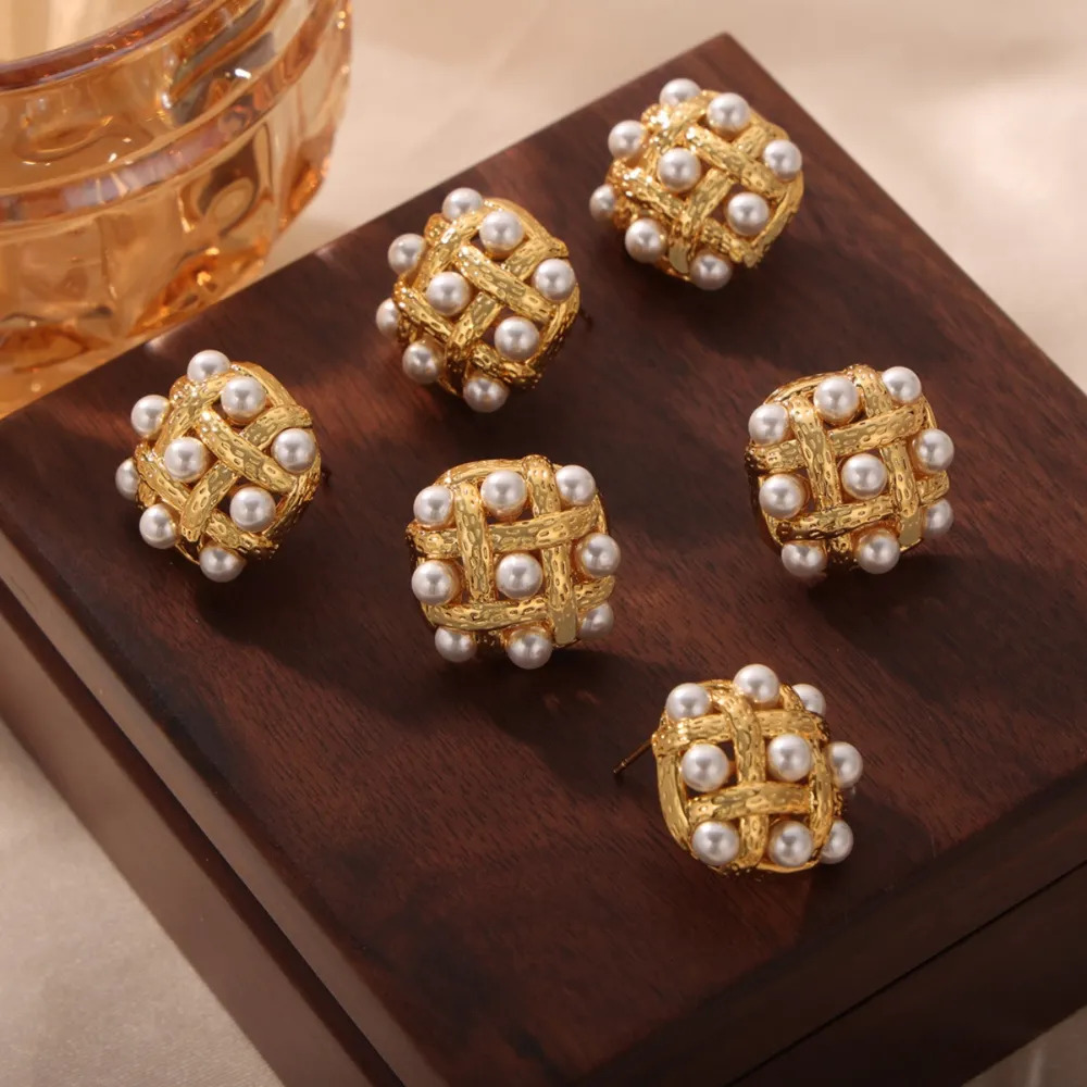 Copper Shell Pearl Stud Earrings - Image 5