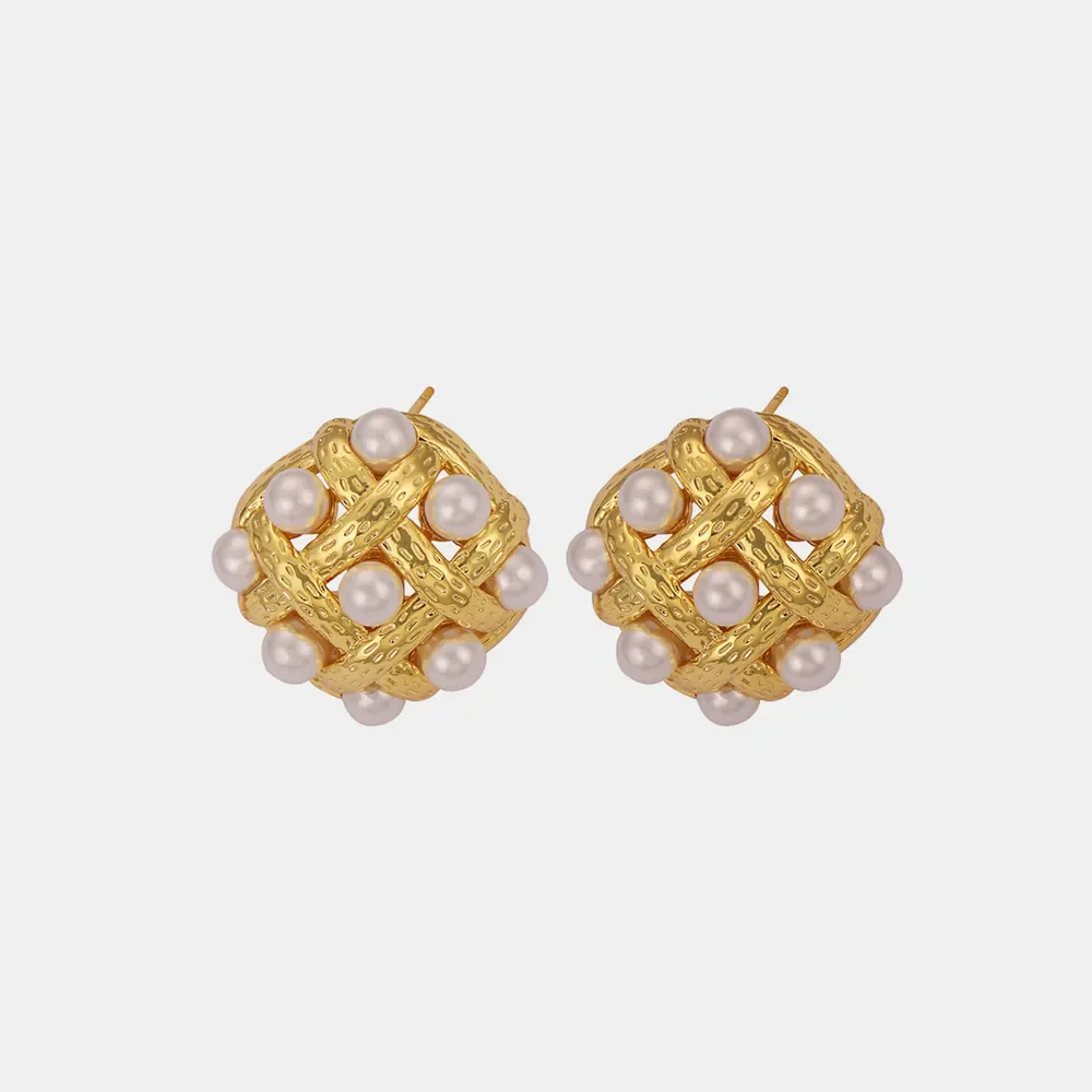 Copper Shell Pearl Stud Earrings - Image 9