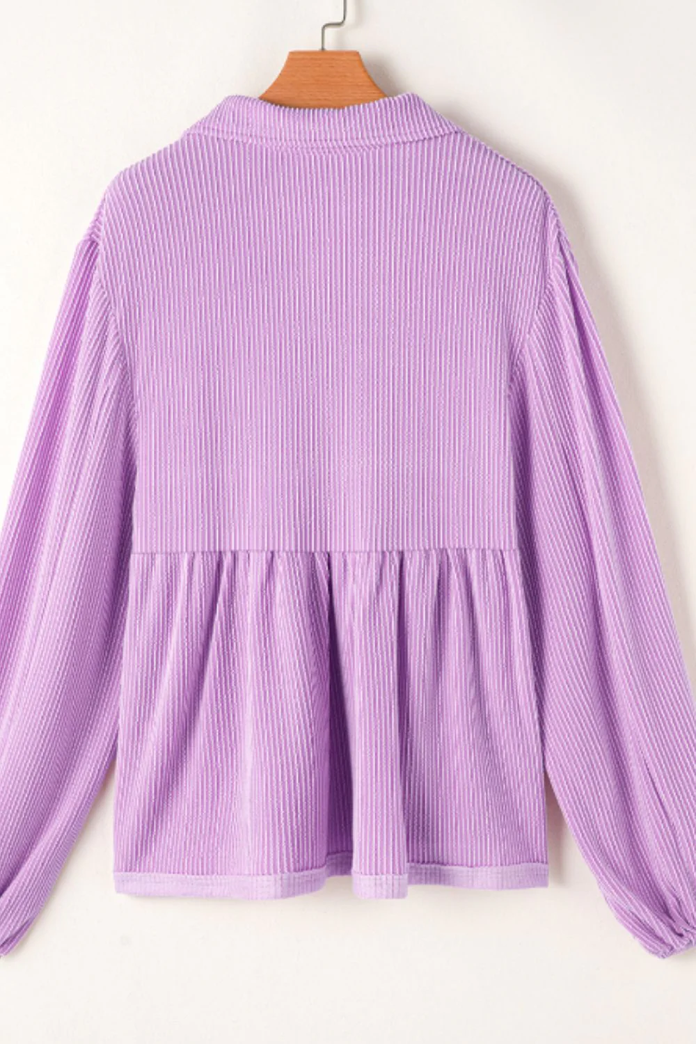 Corded Johnny Collar Long Sleeve Babydoll Blouse - Image 7