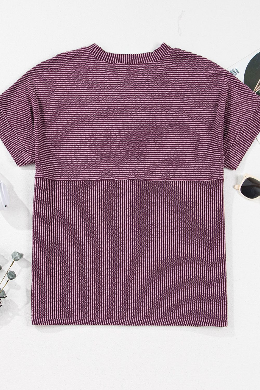 Corded Knit Mock Neck Short Sleeve T Shirt - Image 5