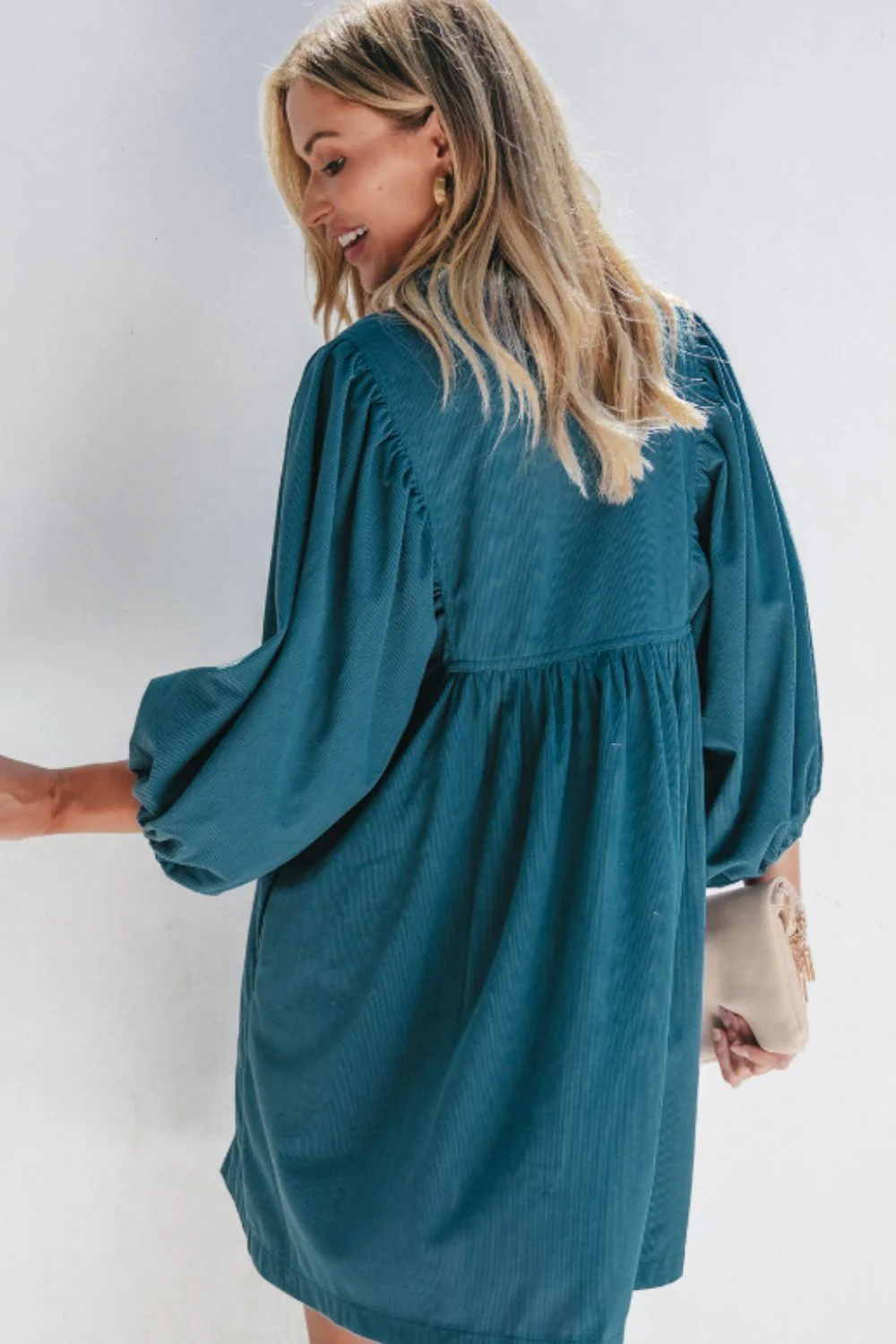Corduroy Quarter Snap Three-Quarter Sleeve Dress - Image 12