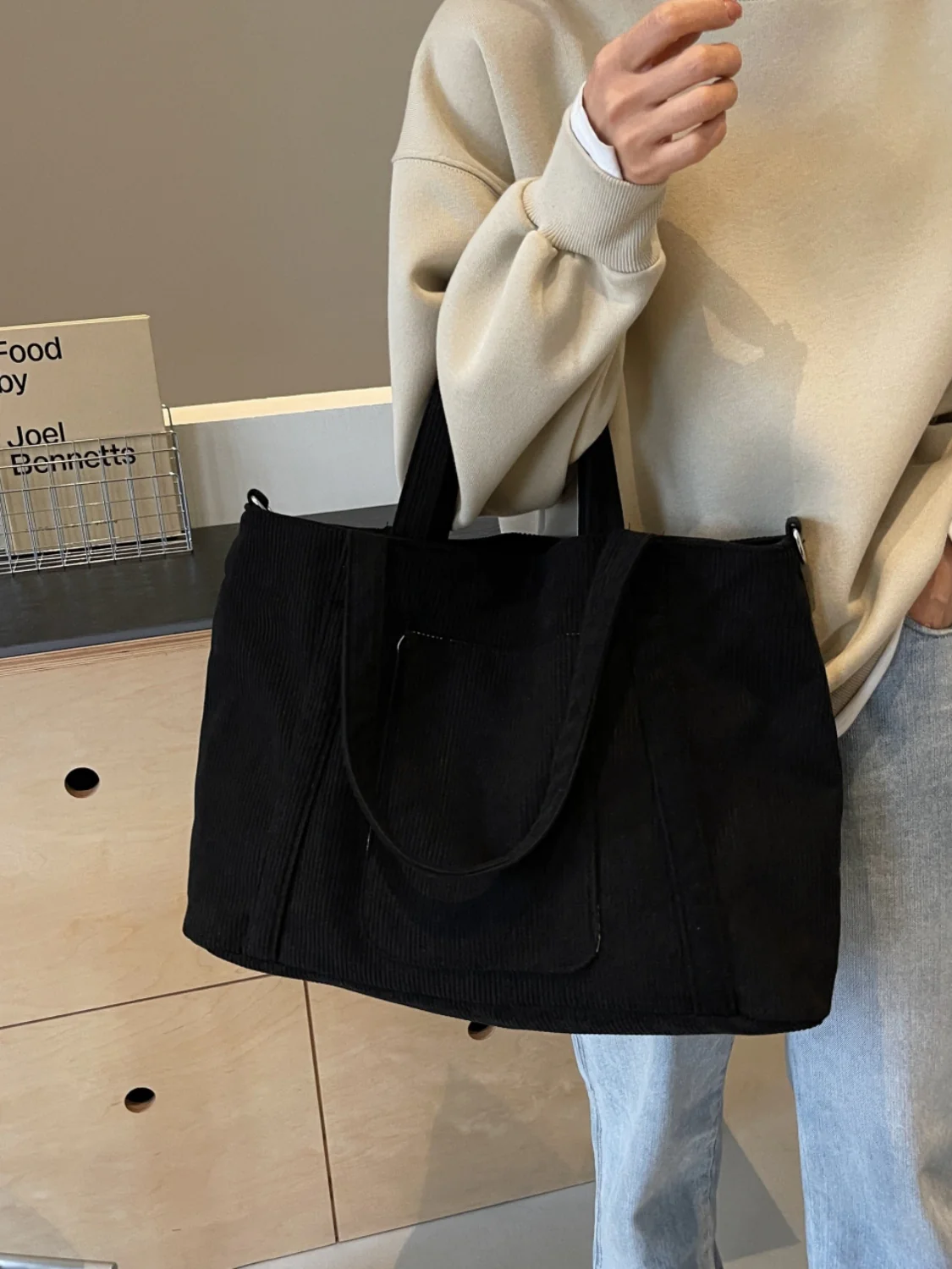 Corduroy Solid Large Tote Bag - Image 14