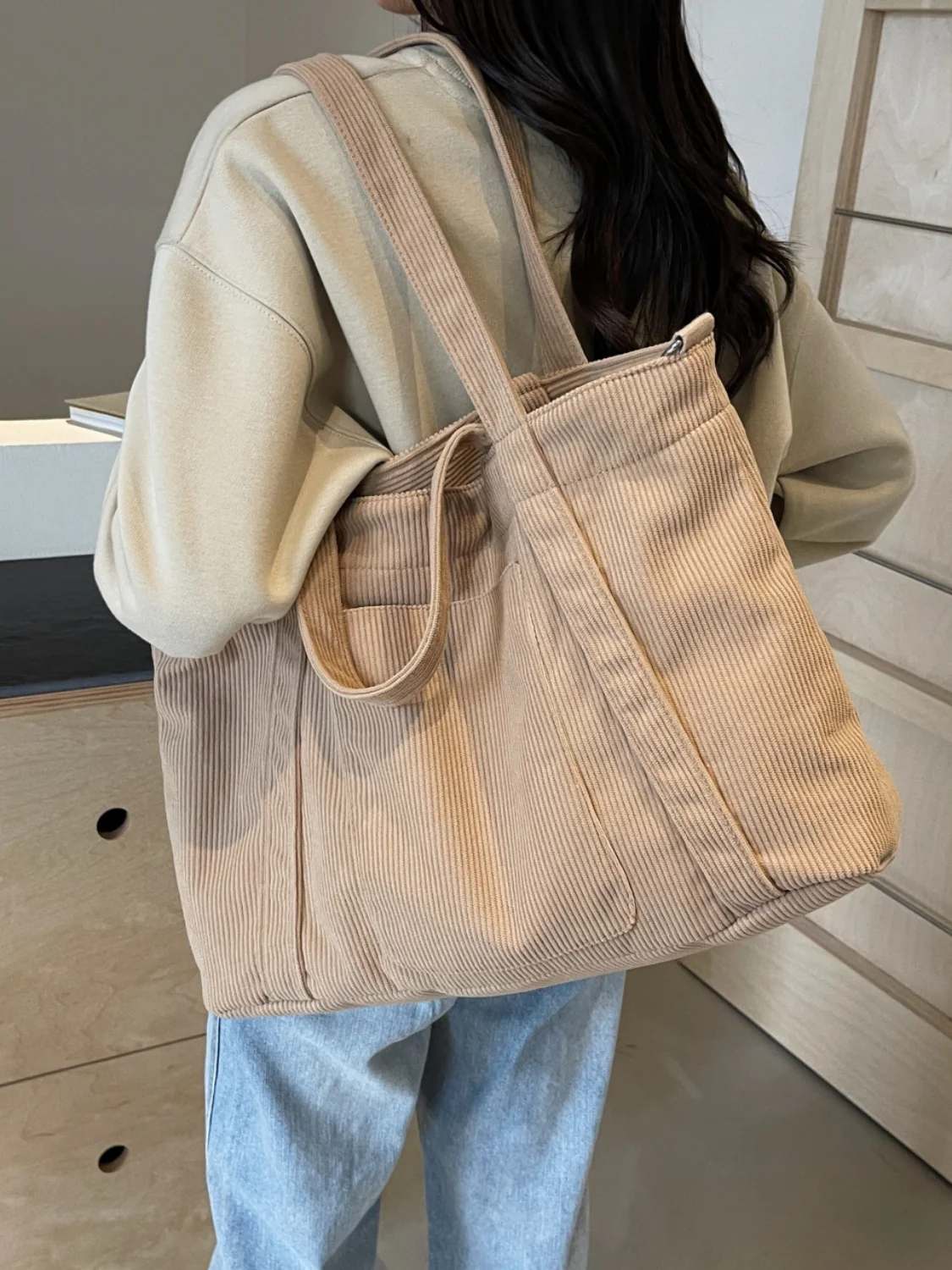Corduroy Solid Large Tote Bag - Image 21