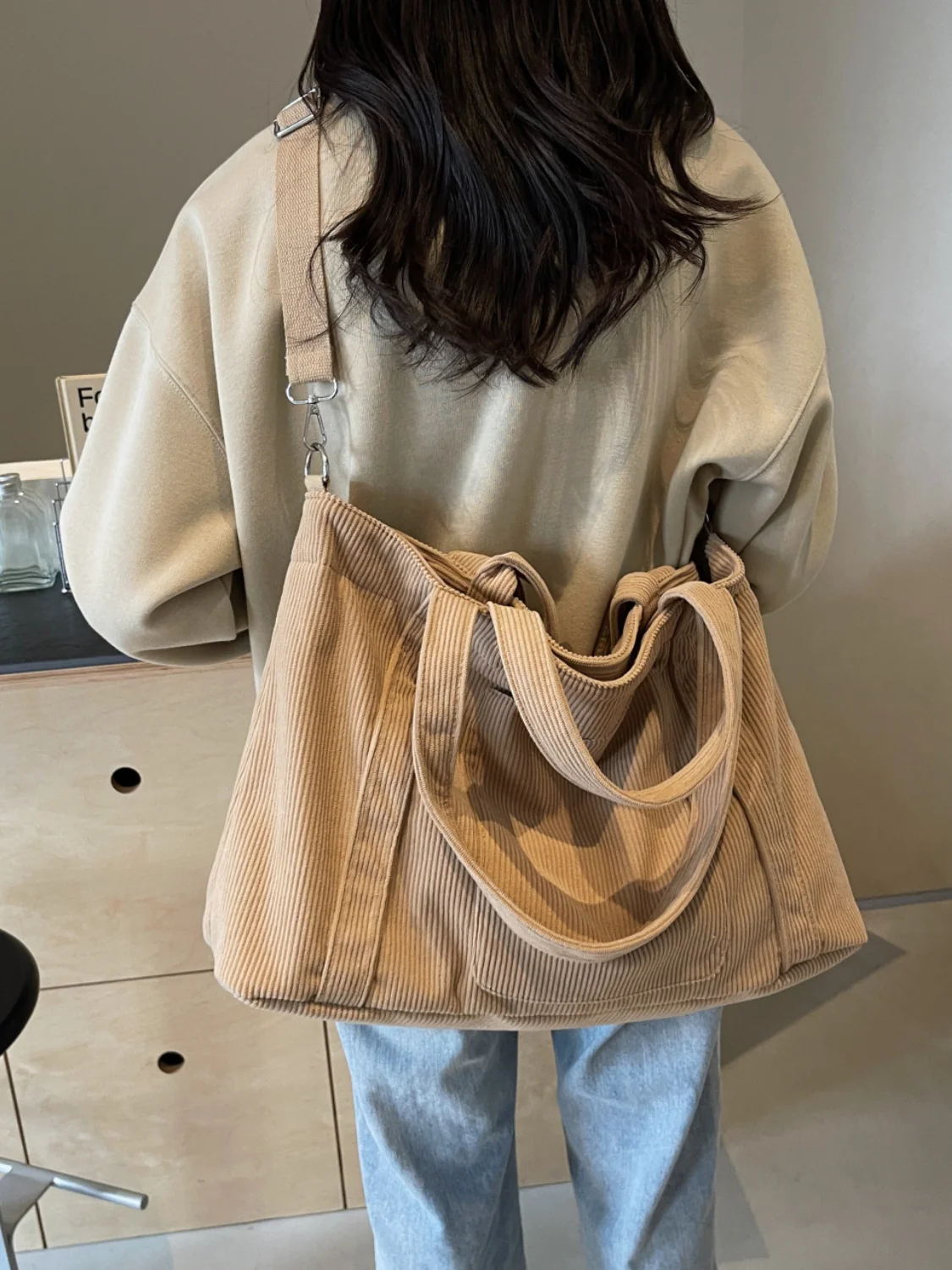 Corduroy Solid Large Tote Bag - Image 23