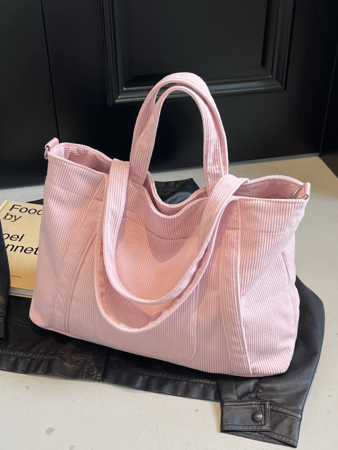 Corduroy Solid Large Tote Bag - Image 3