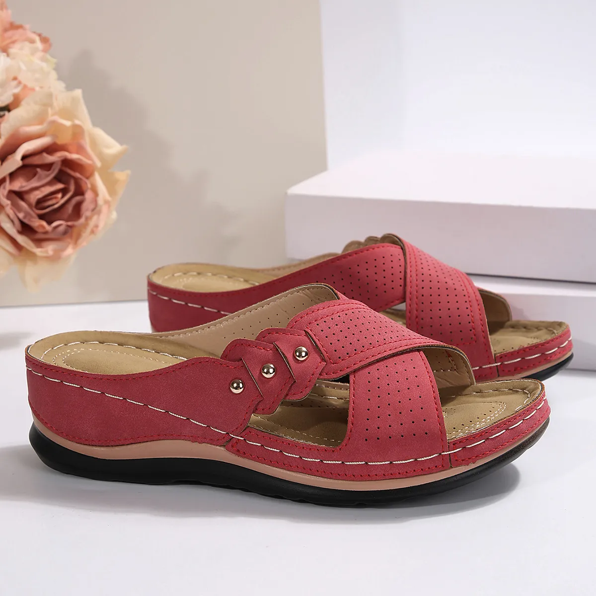 Crisscross Open Toe Wedge Sandals - Image 14