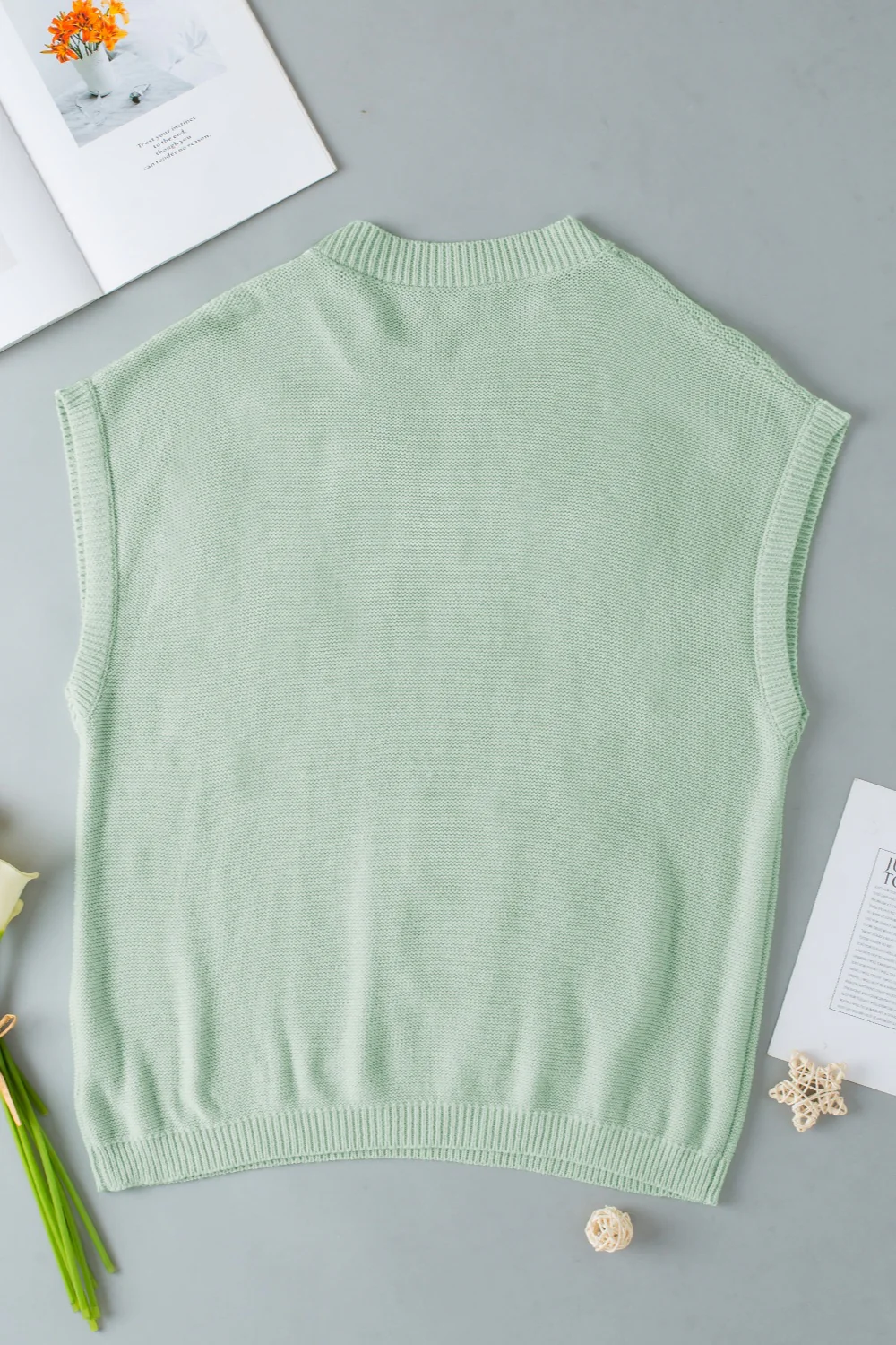 Crochet Flower Round Neck Sweater Vest - Image 10