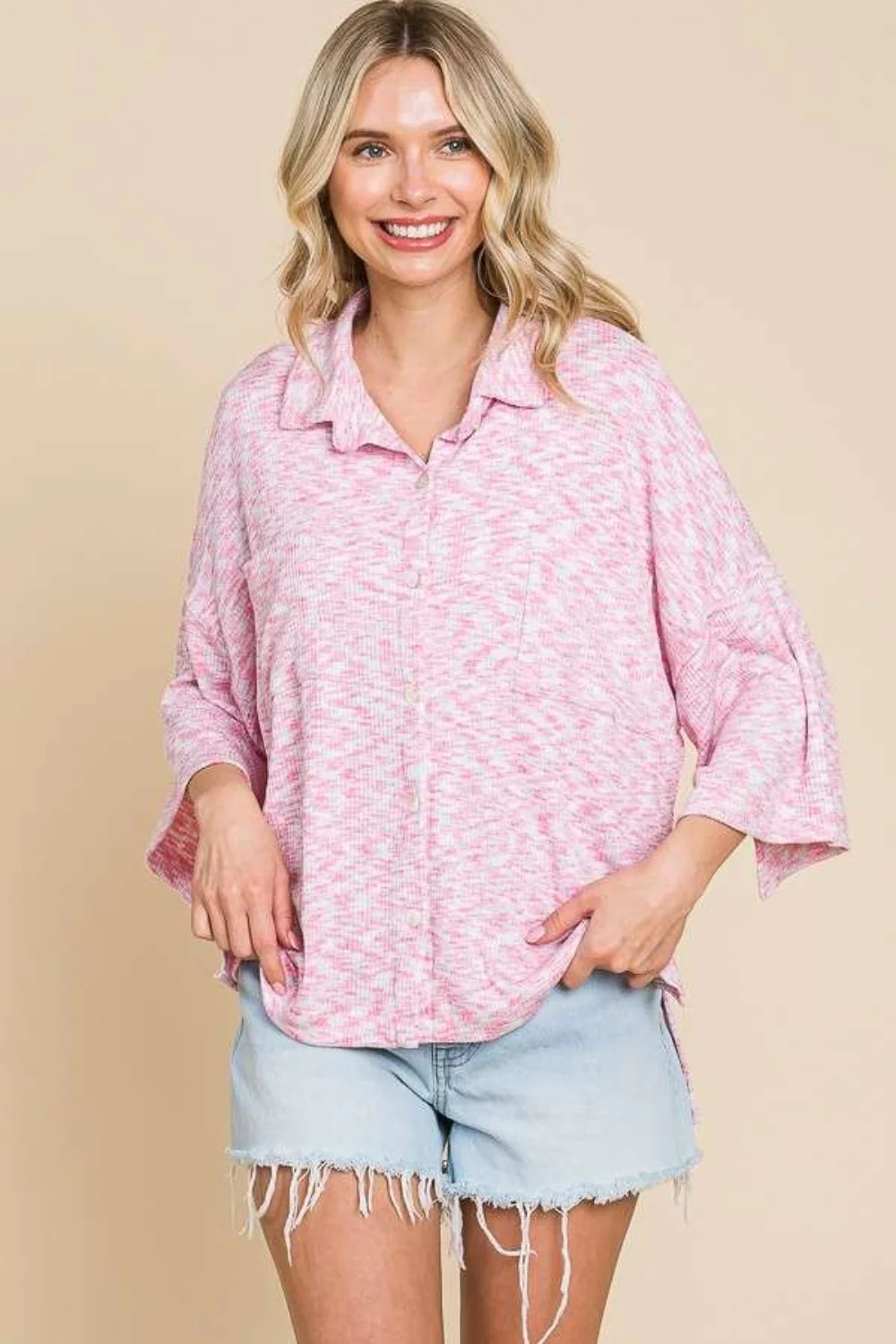 Culture Code Button Up Drop Shoulder Slit Shirt - Image 3