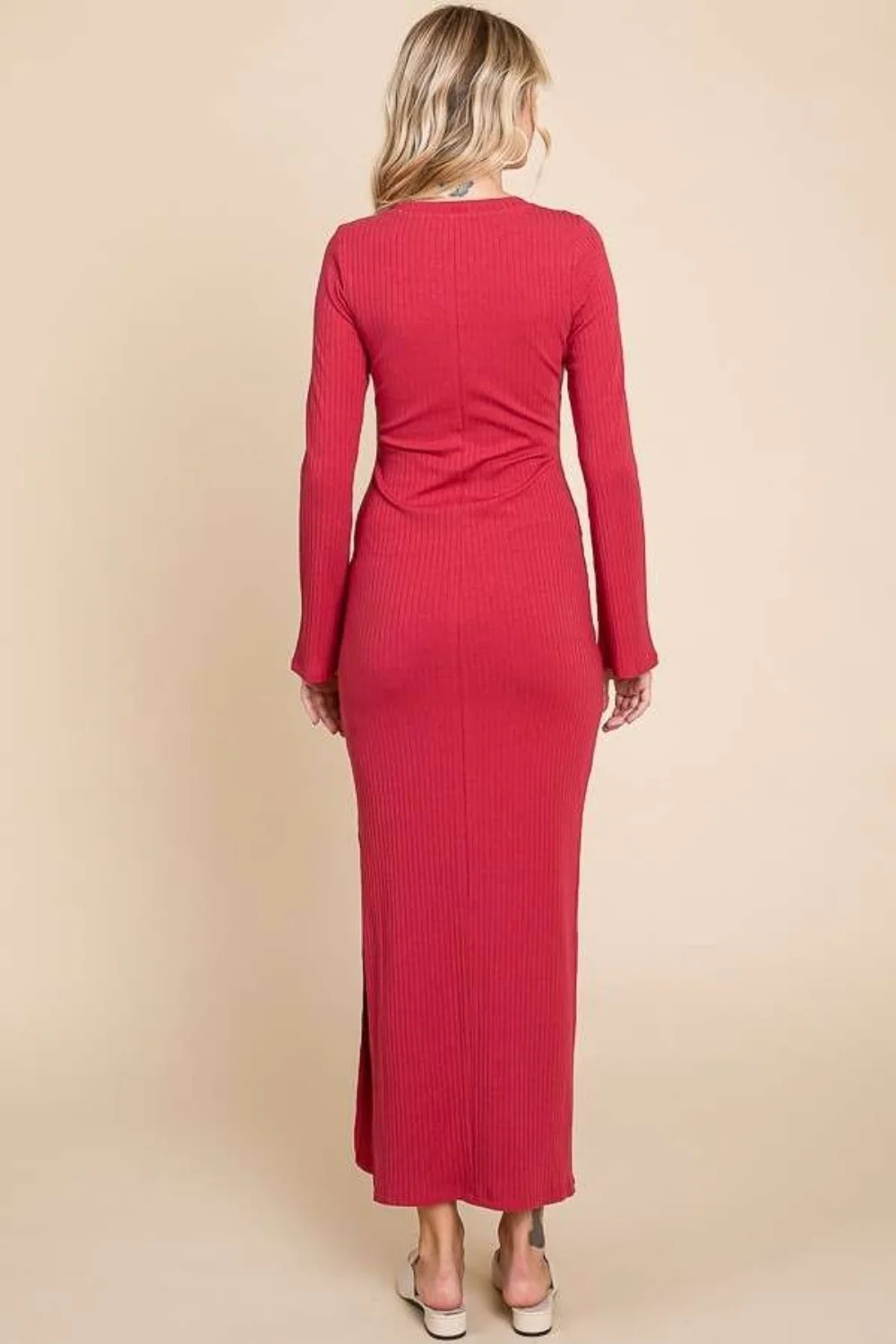 Culture Code Full Size Round Neck Bodycon Bell Maxi Dress - Image 2