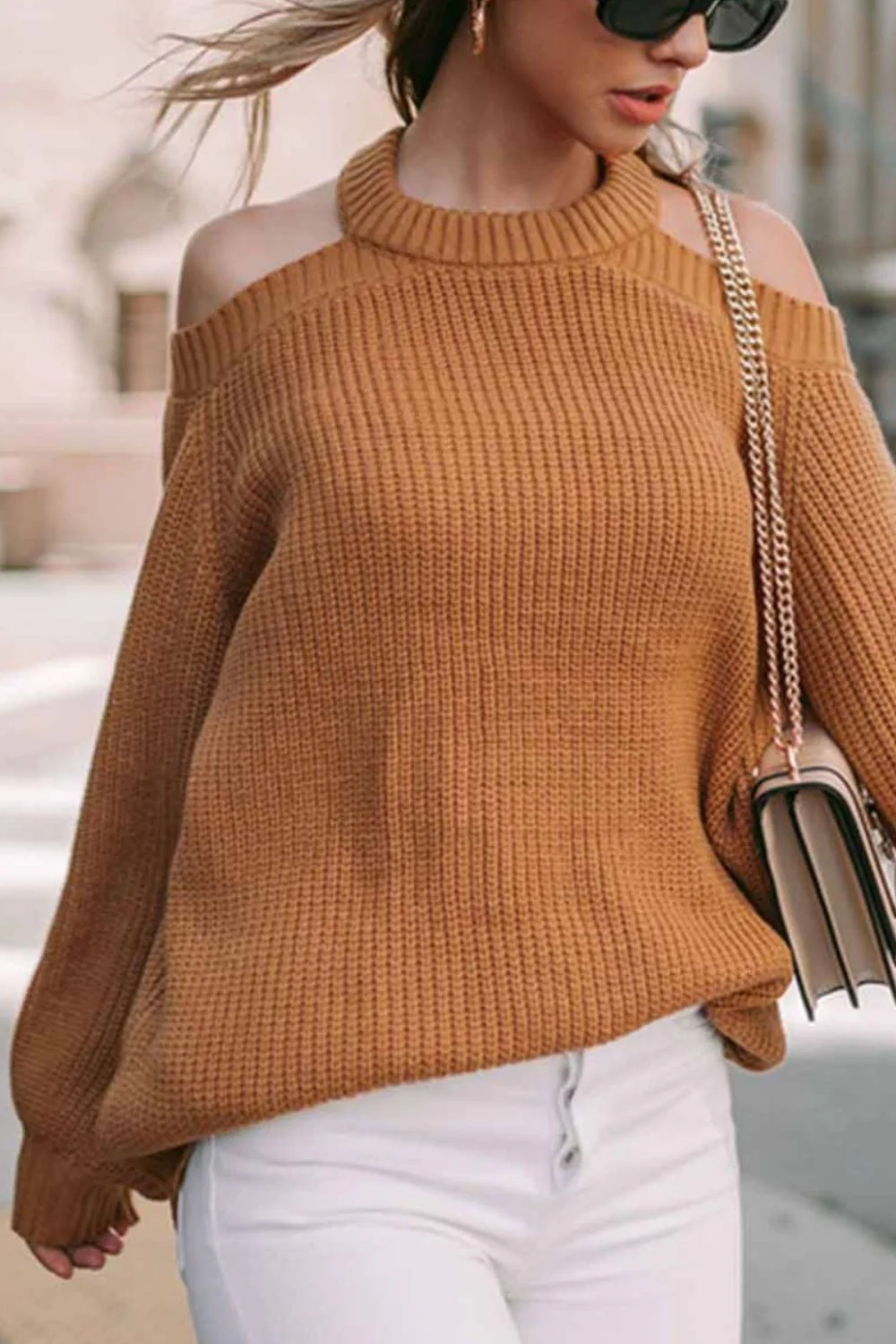 Cutout Back Cold Shoulder Long Sleeve Sweater - Image 5