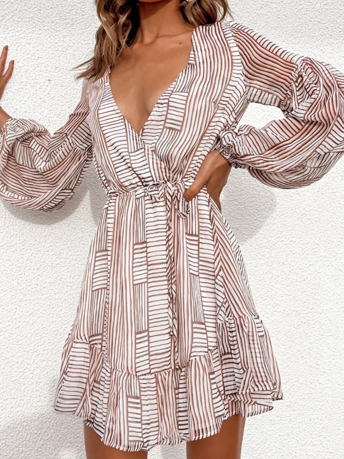 Cutout Back Surplice Long Sleeve Dress - Image 9