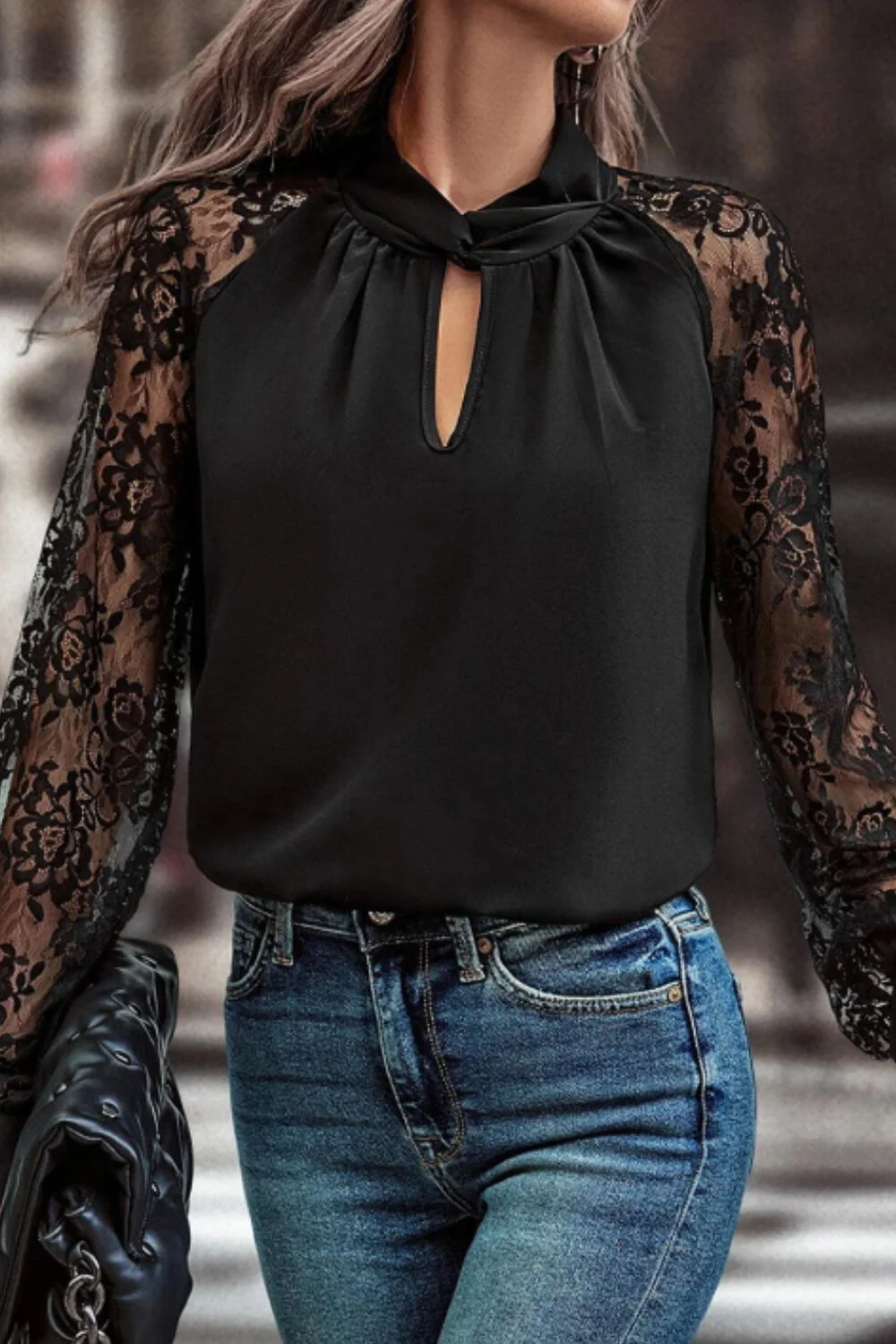 Cutout Lace Detail Long Sleeve Blouse - Image 3