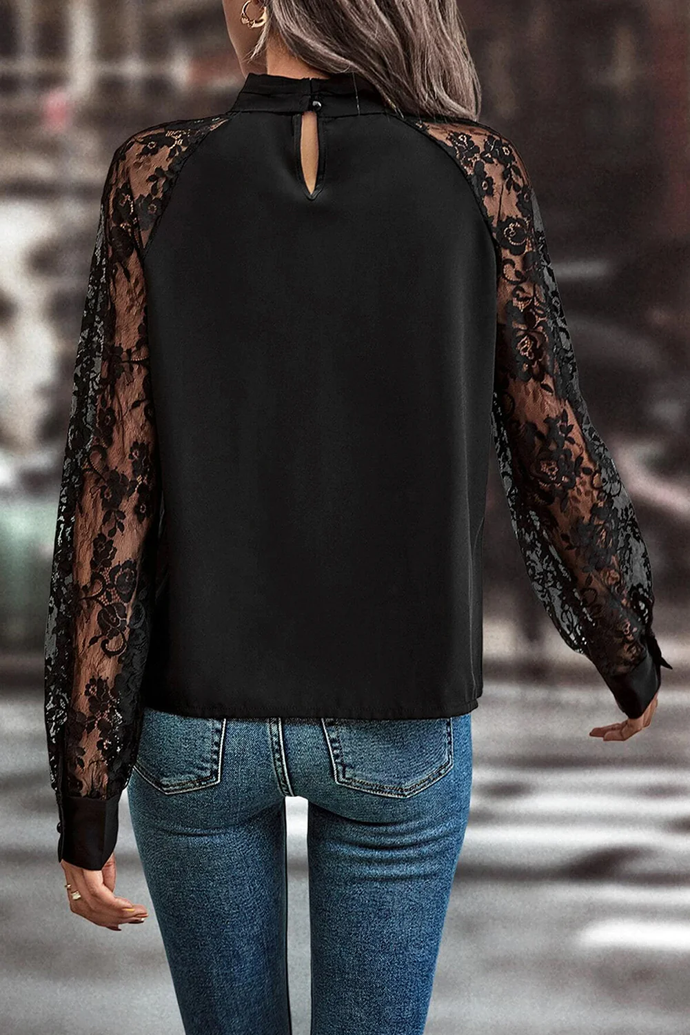 Cutout Lace Detail Long Sleeve Blouse - Image 5