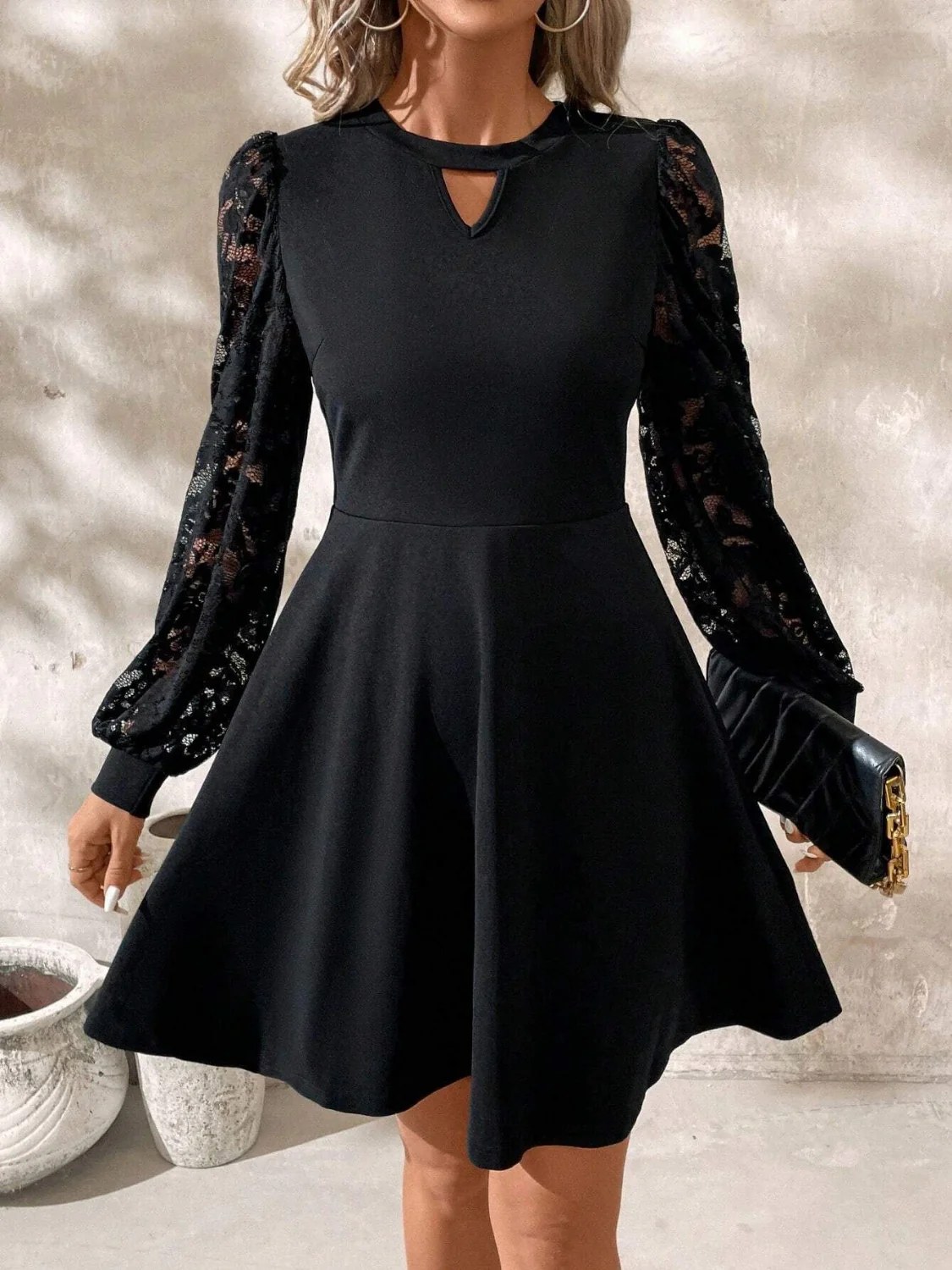 Cutout Lace Long Sleeve Mini Dress - Image 2