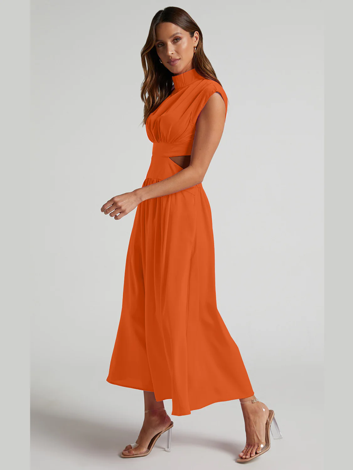 Cutout Mock Neck Sleeveless Ruched Dress - Image 17