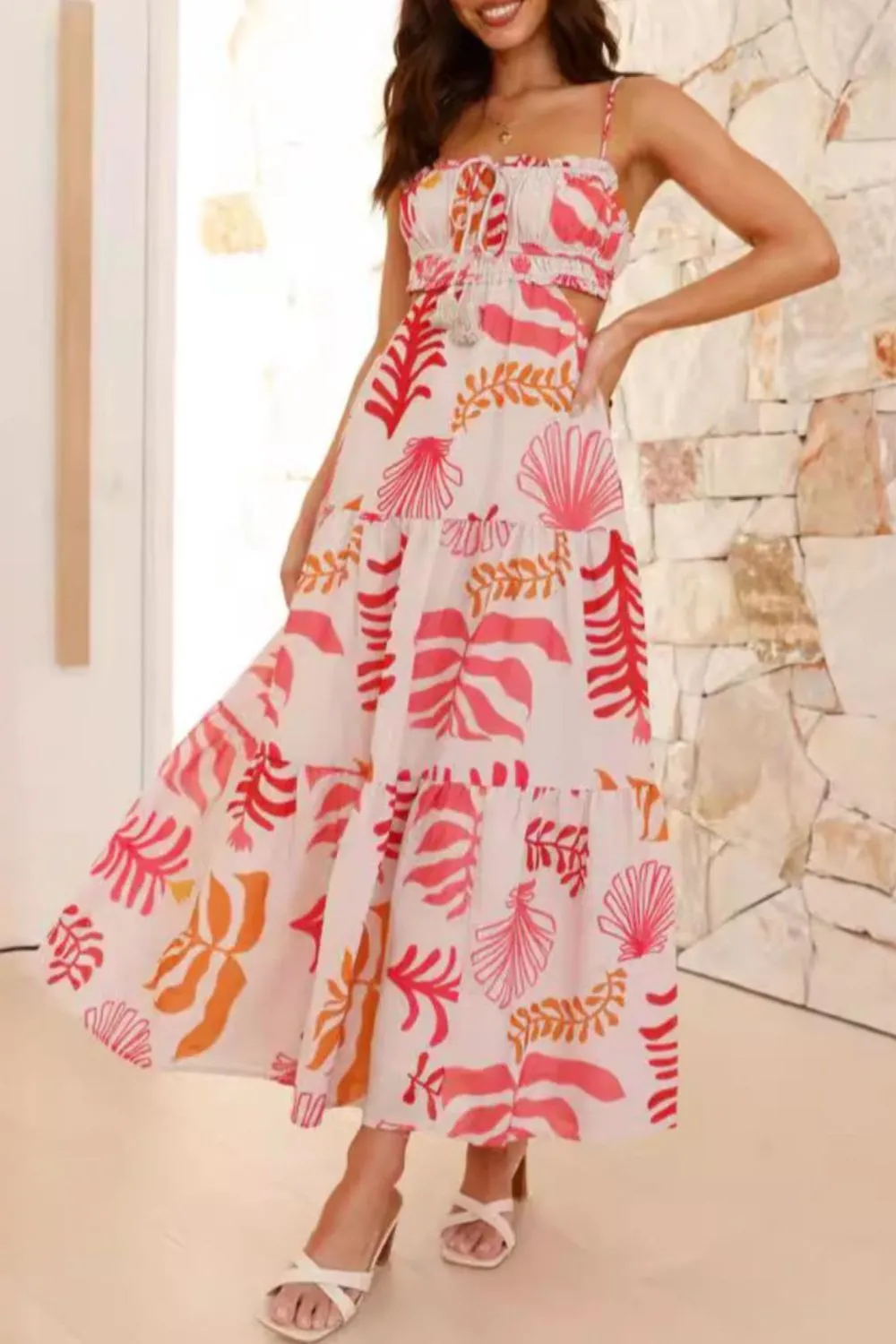 Cutout Printed Sleeveless Midi Cami Dress - Image 14