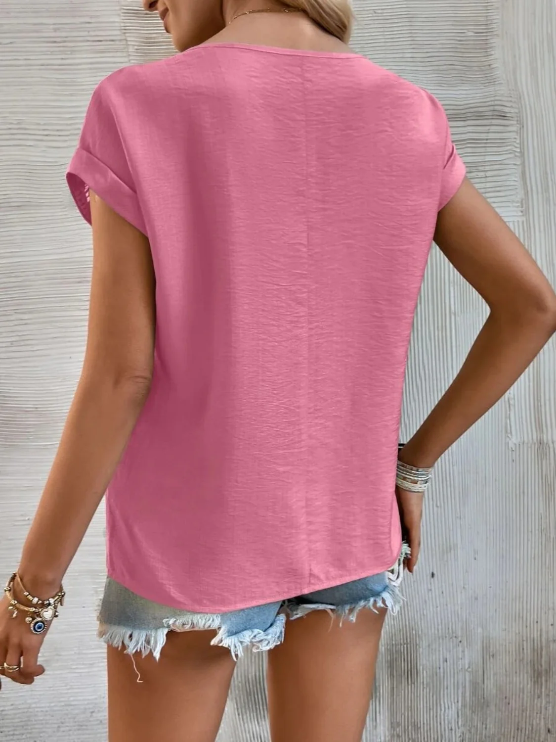 Cutout Round Neck Short Sleeve Top - Image 14