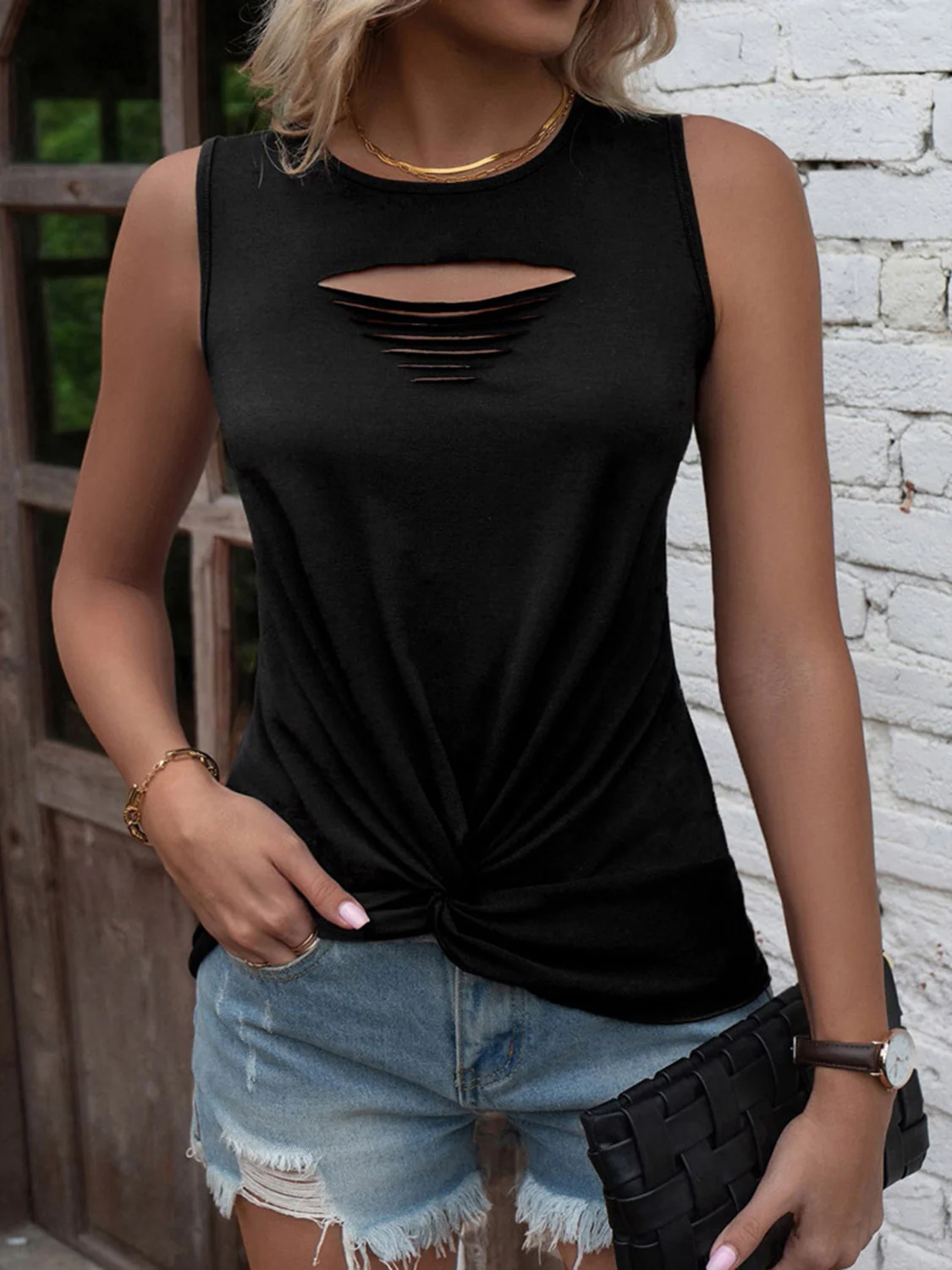 Cutout Twisted Round Neck Tank - Image 5