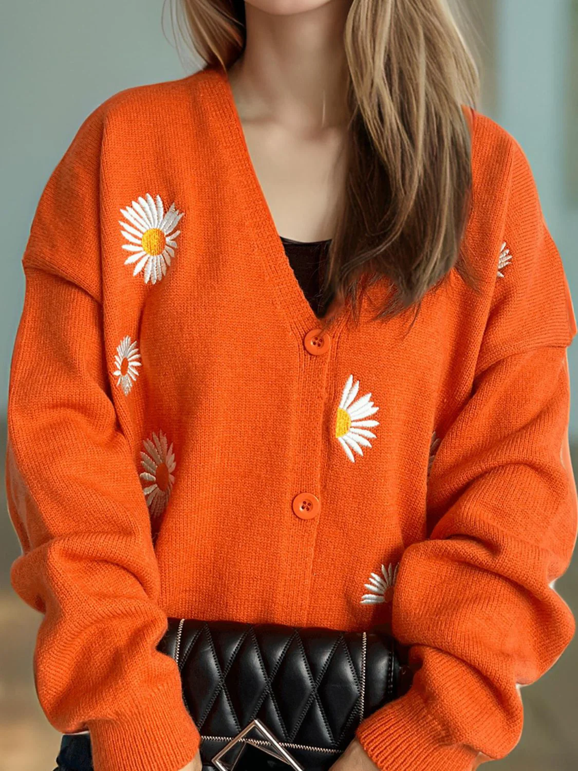 Daisy Button Up V-Neck Cardigan - Image 4
