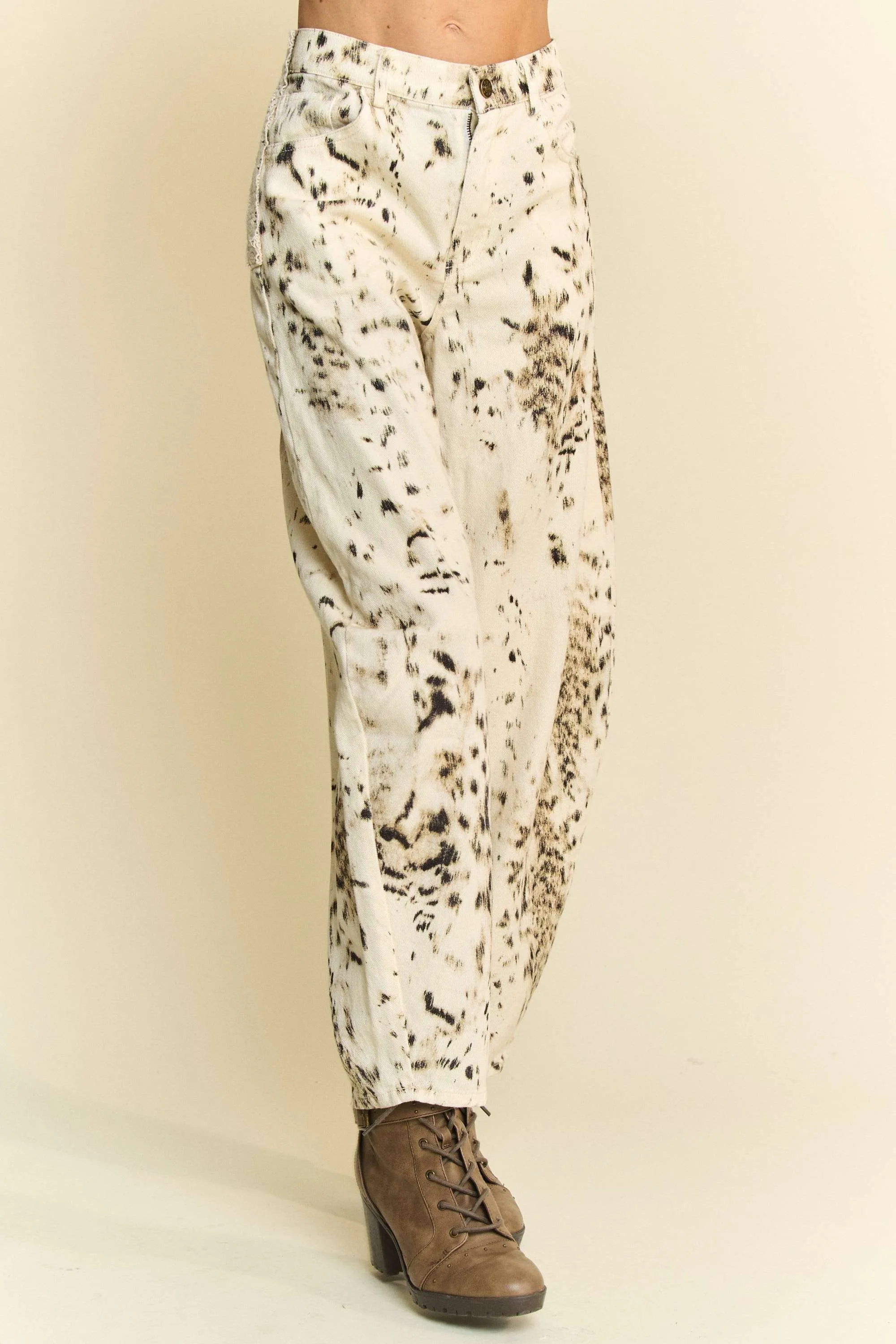 Davi & Dani Abstract Tie Dye Dot Lace Detail Barrel Pants - Image 3
