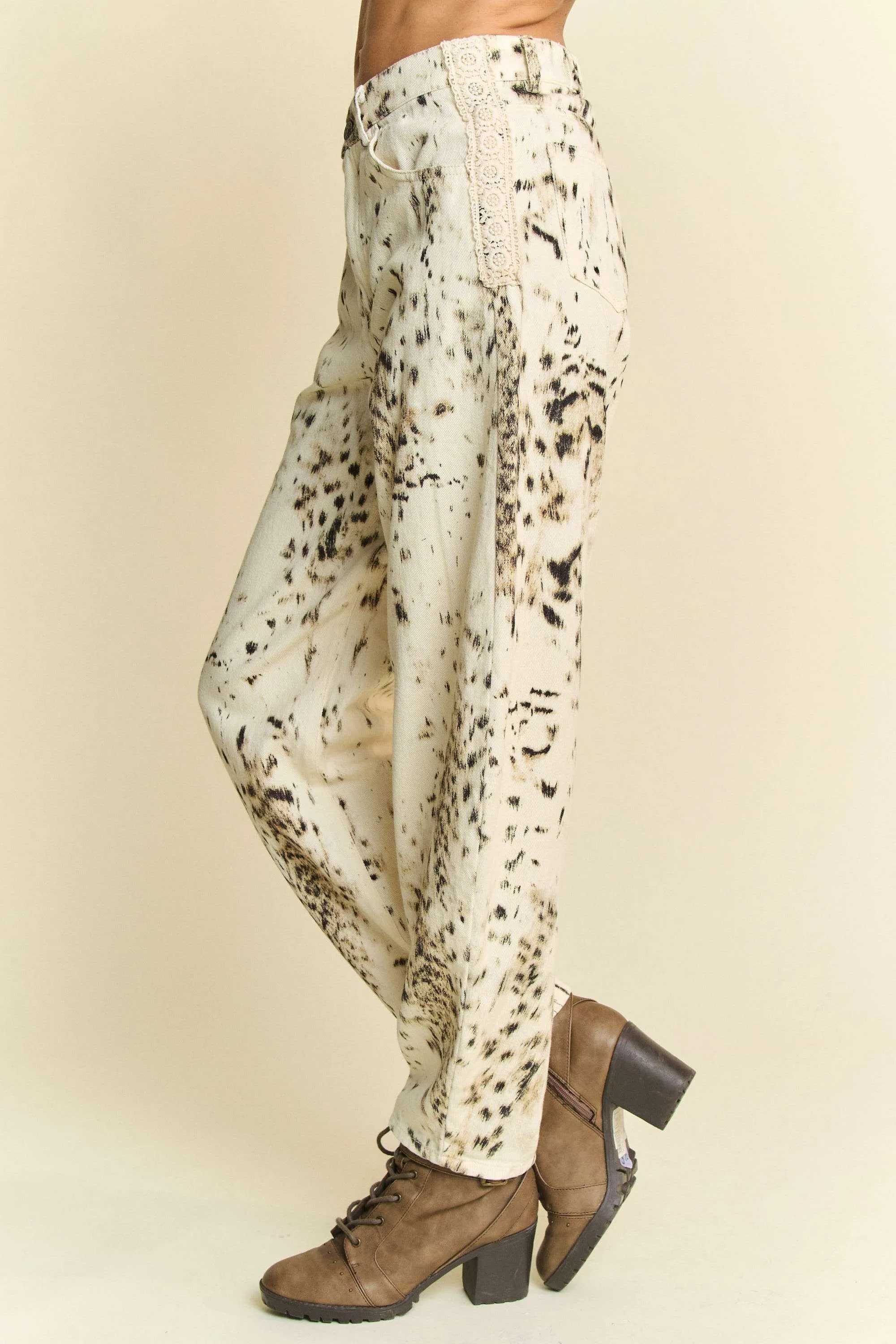 Davi & Dani Abstract Tie Dye Dot Lace Detail Barrel Pants - Image 4