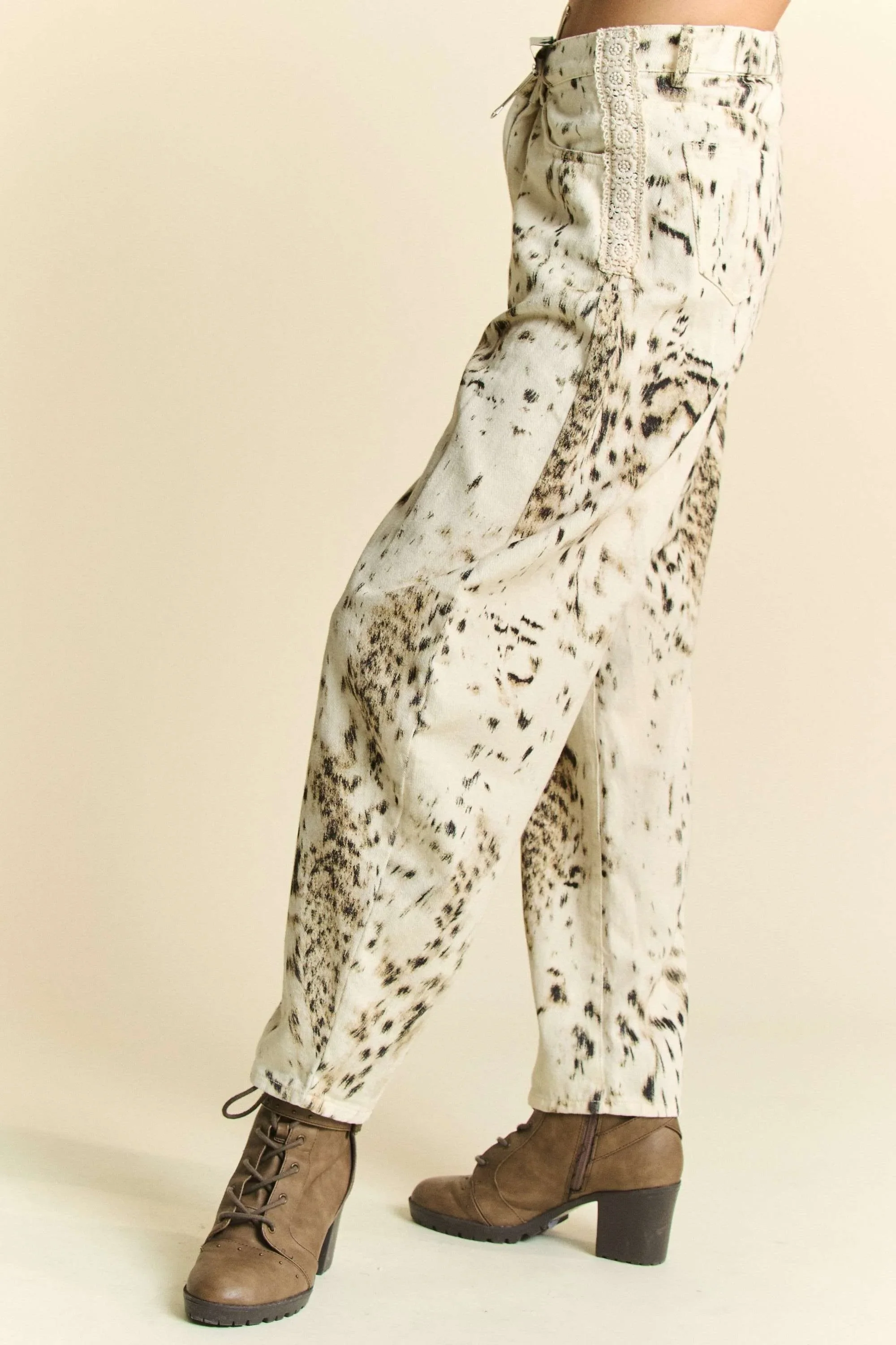Davi & Dani Abstract Tie Dye Dot Lace Detail Barrel Pants - Image 5