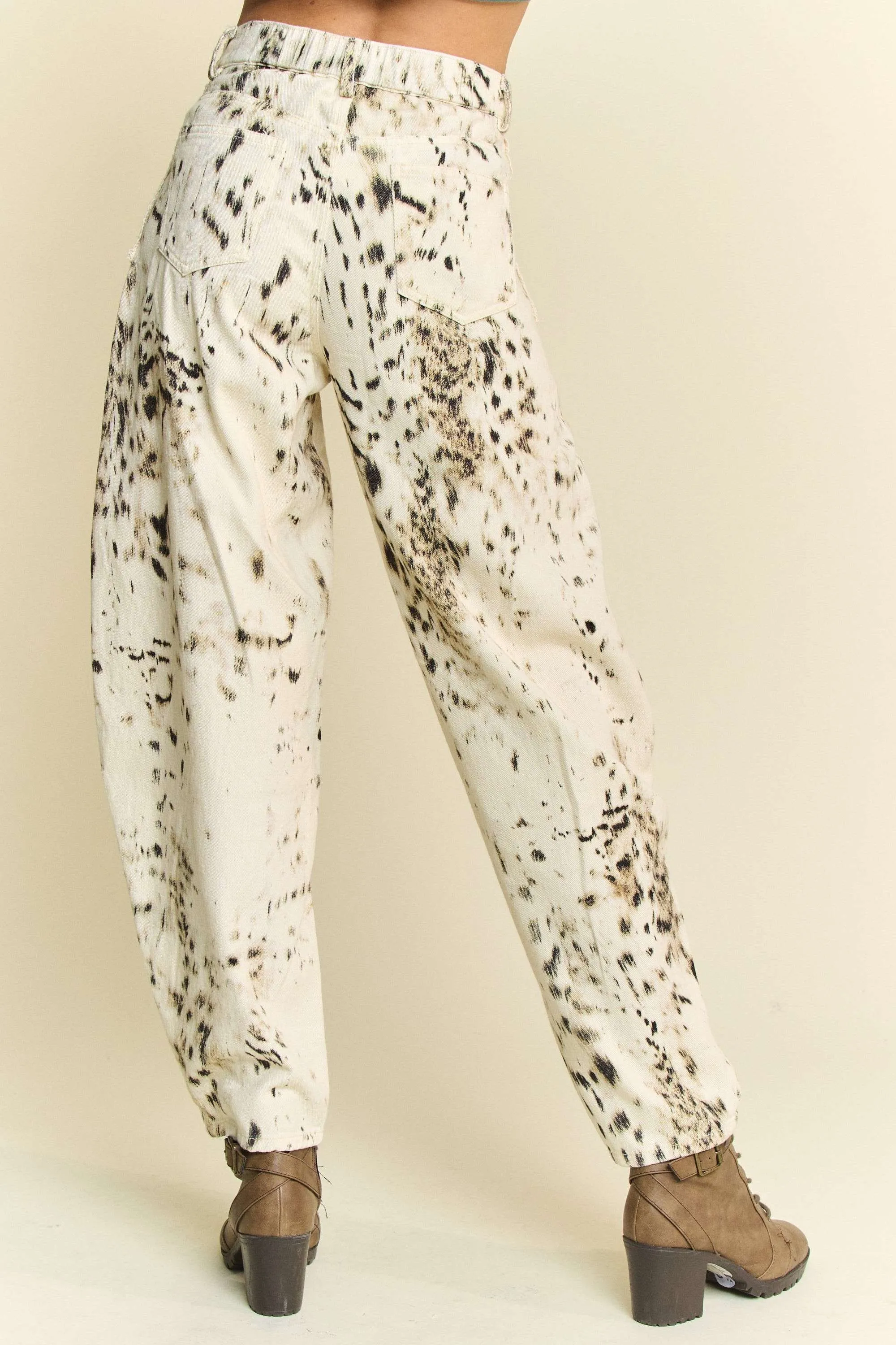 Davi & Dani Abstract Tie Dye Dot Lace Detail Barrel Pants - Image 7