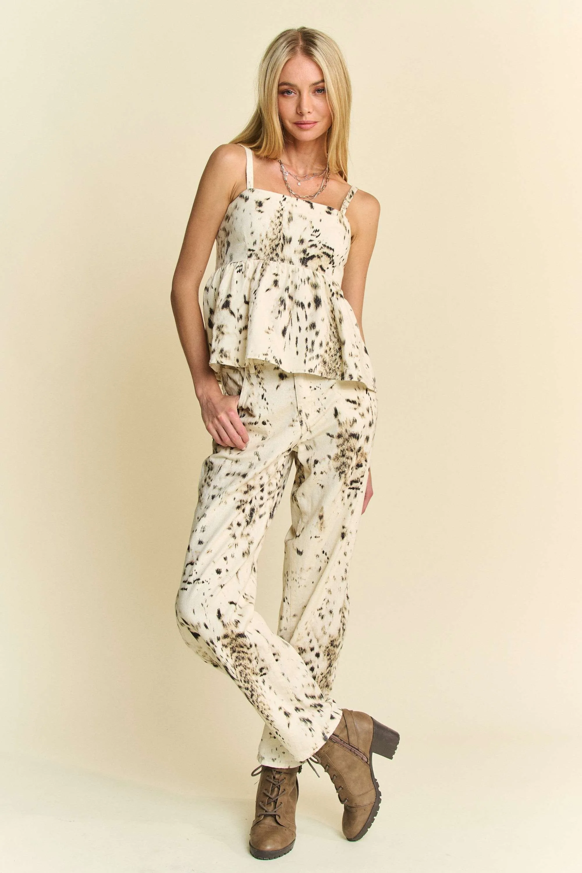 Davi & Dani Abstract Tie Dye Dot Lace Detail Barrel Pants - Image 8