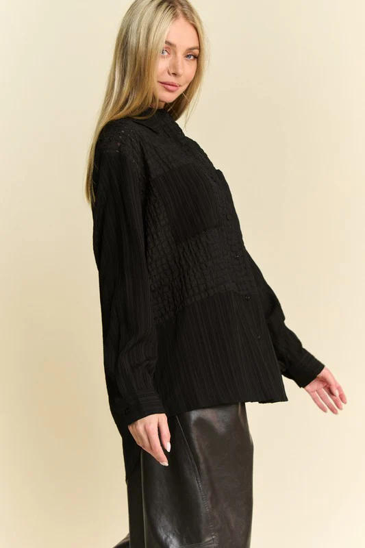 Davi & Dani Crinkled Jacquard Button Down Shirt - Image 2
