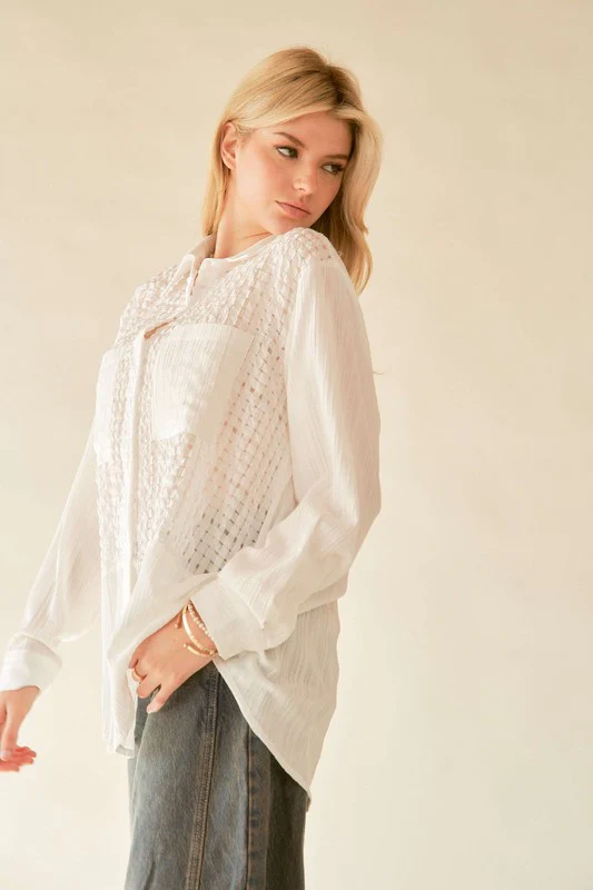 Davi & Dani Crinkled Jacquard Button Down Shirt - Image 3