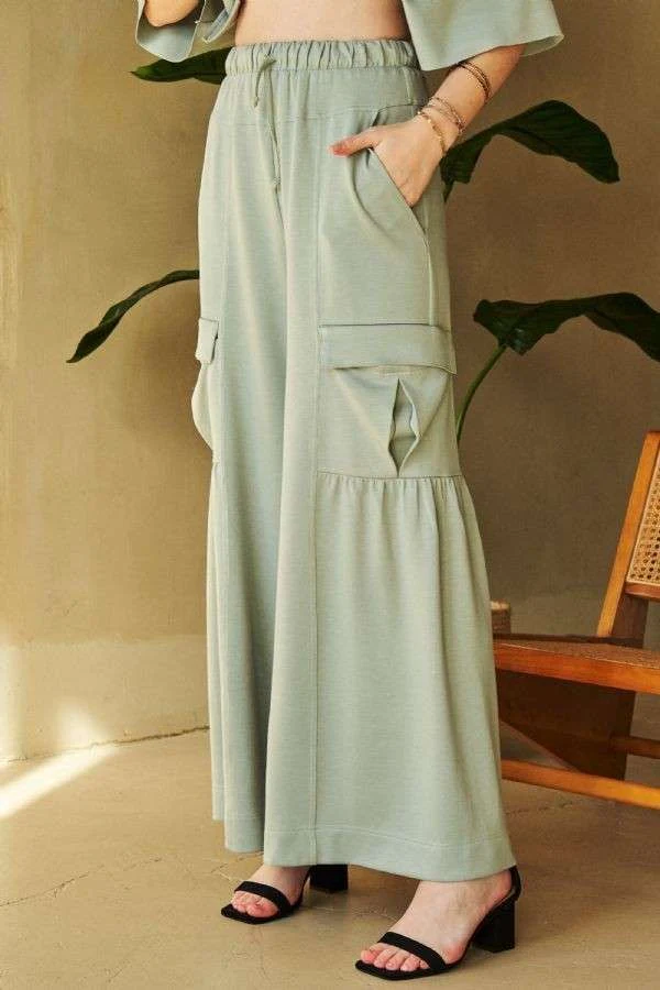 Davi & Dani Drawstring Ruched Detail Wide Leg Pants - Image 5