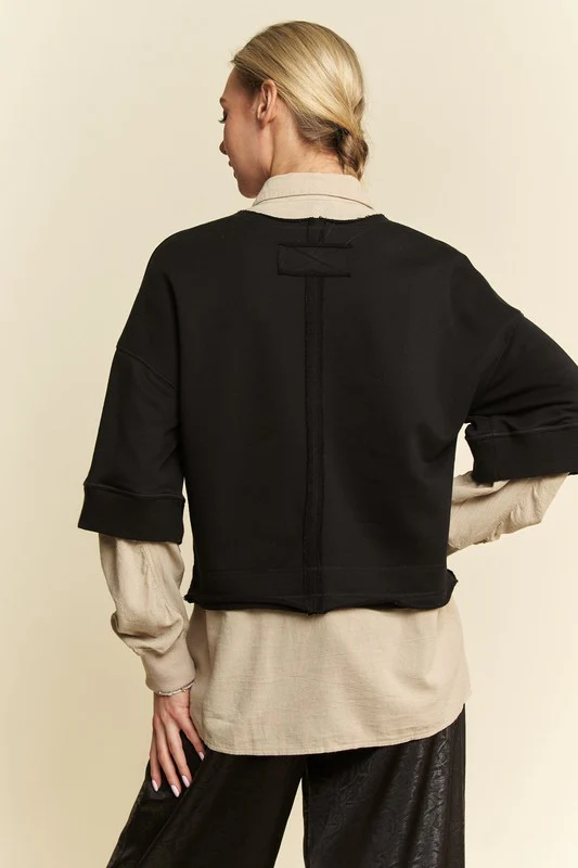 Davi & Dani Faux Layered French Terry Contrast Top - Image 2