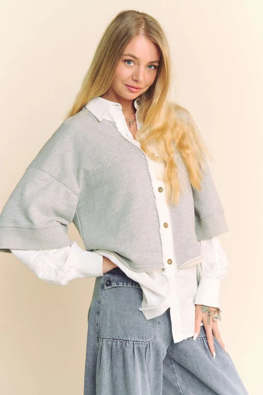 Davi & Dani Faux Layered French Terry Contrast Top - Image 3